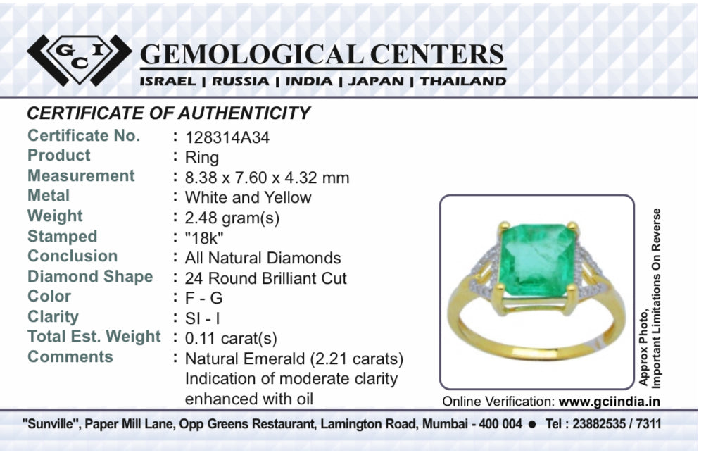 Beautiful Natural Emerald 2.21 CT With Natural Diamonds & 18k Gold