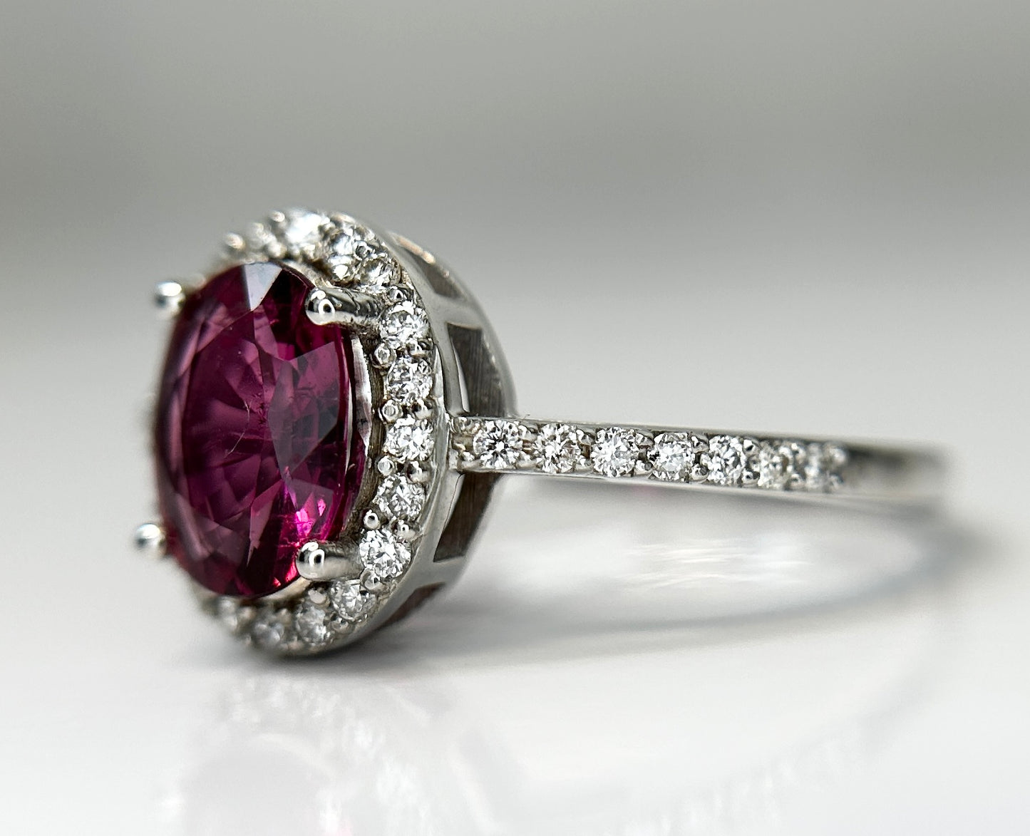 Beautiful Natural Tourmaline Rubellite Ring With Diamonds and 18k Gold