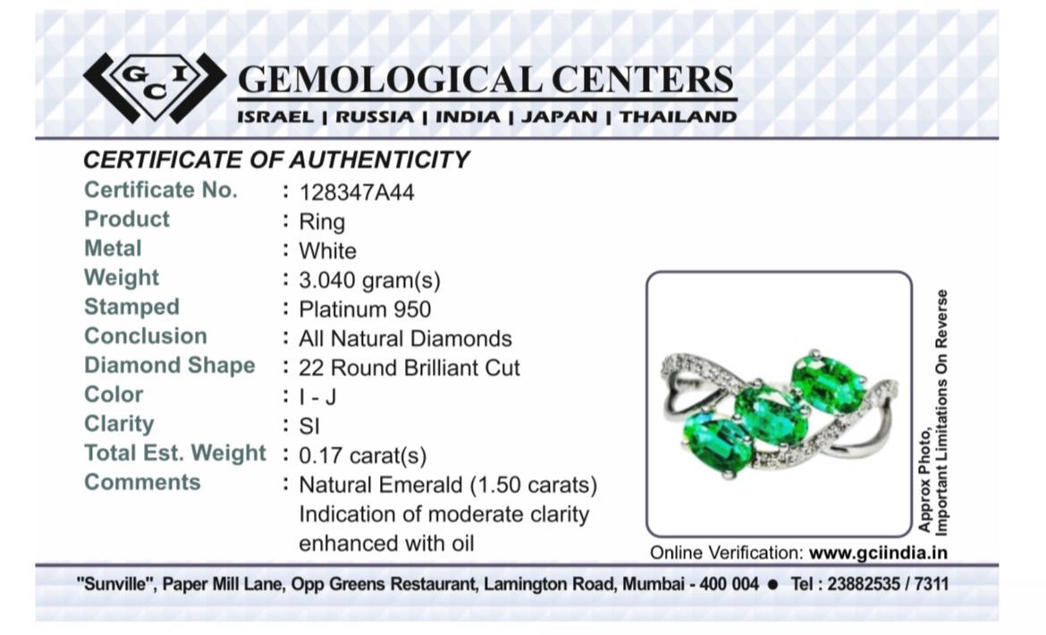 Beautiful 1.50 CT Natural Emerald Ring With Natural Diamonds & Platinum 950