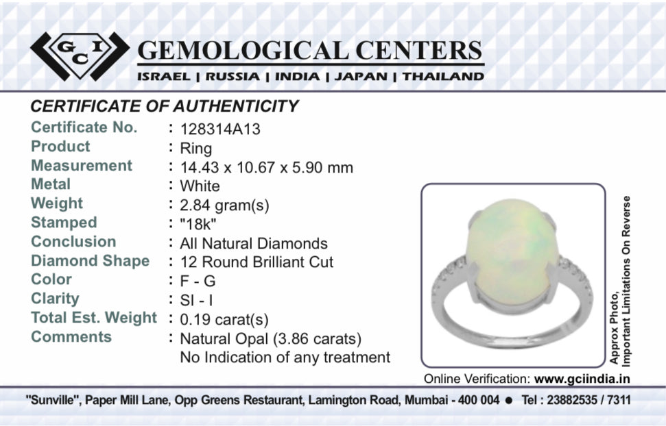 Beautiful Natural Fire Opal 3.86 CT Ring With Natural Diamond and 18k Gold