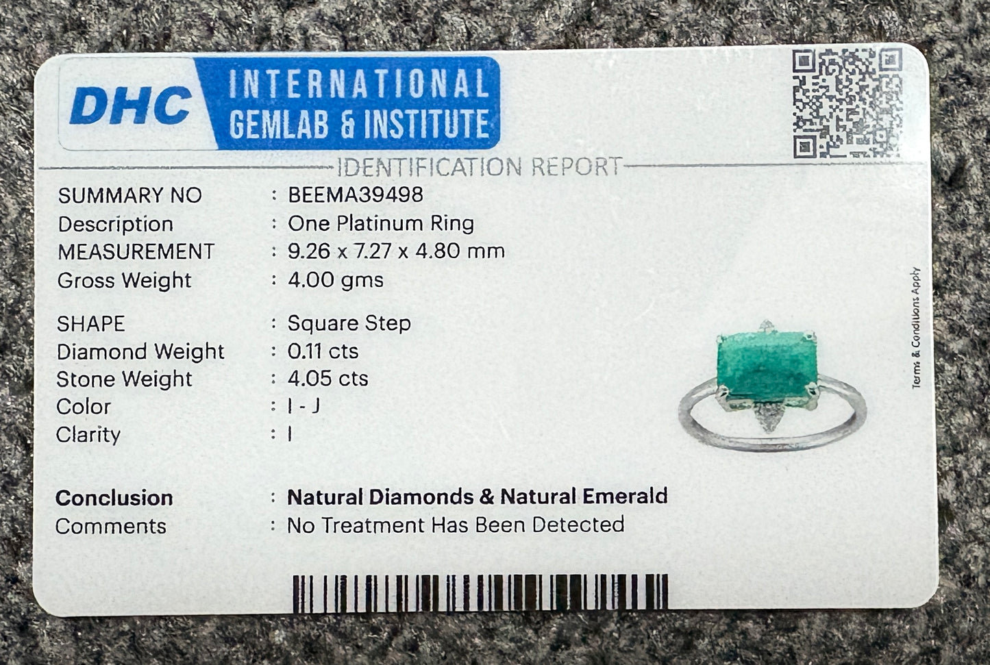 Beautiful 4.05 CT Natural Emerald Ring With Natural Diamonds & Platinum 950