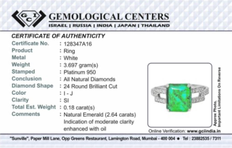 Beautiful Natural 2.64 CT Emerald Ring With Natural Diamonds & Platinum 950