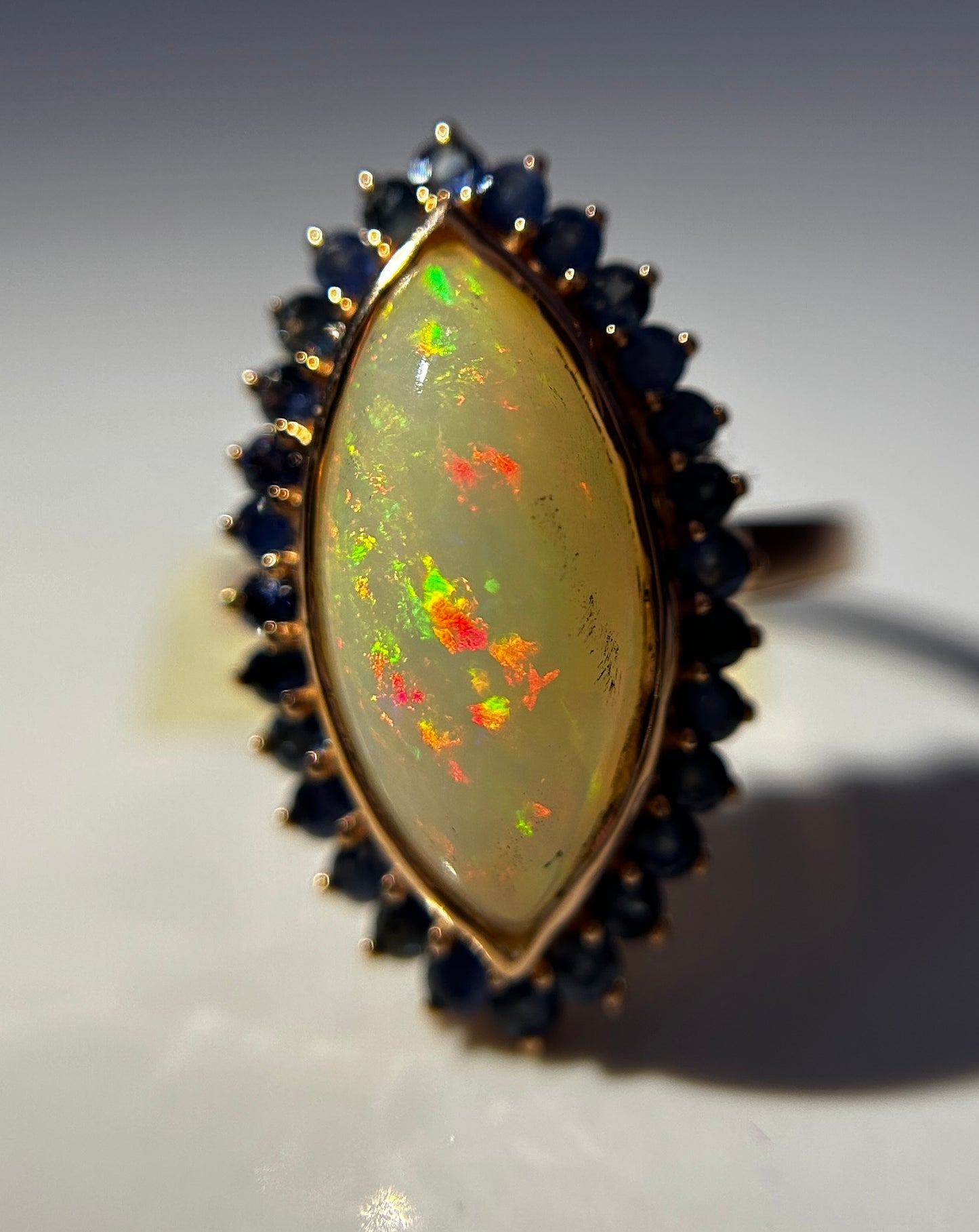 Beautiful Natural Opal Ring With Natural Blue Sapphire and 18k Gold