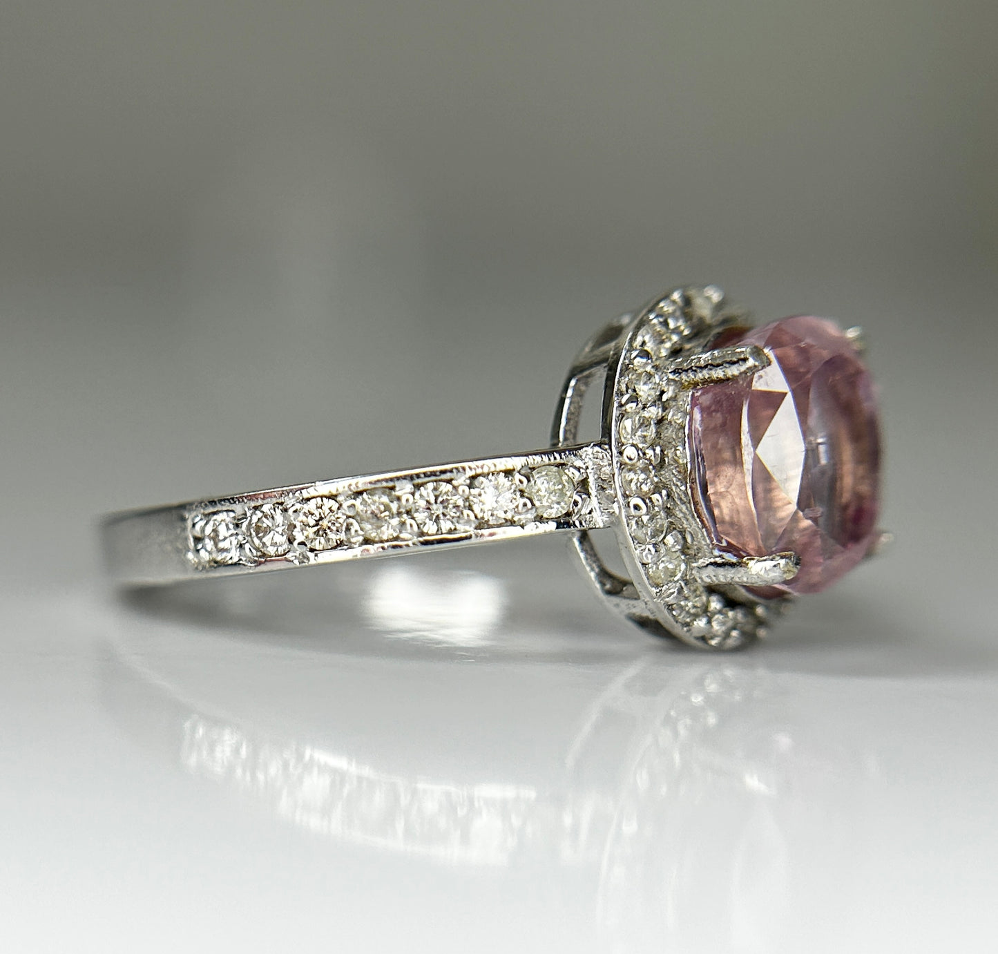 Beautiful Unheated/Untreated Ceylon Pink Sapphire With Diamonds & 18k White Gold