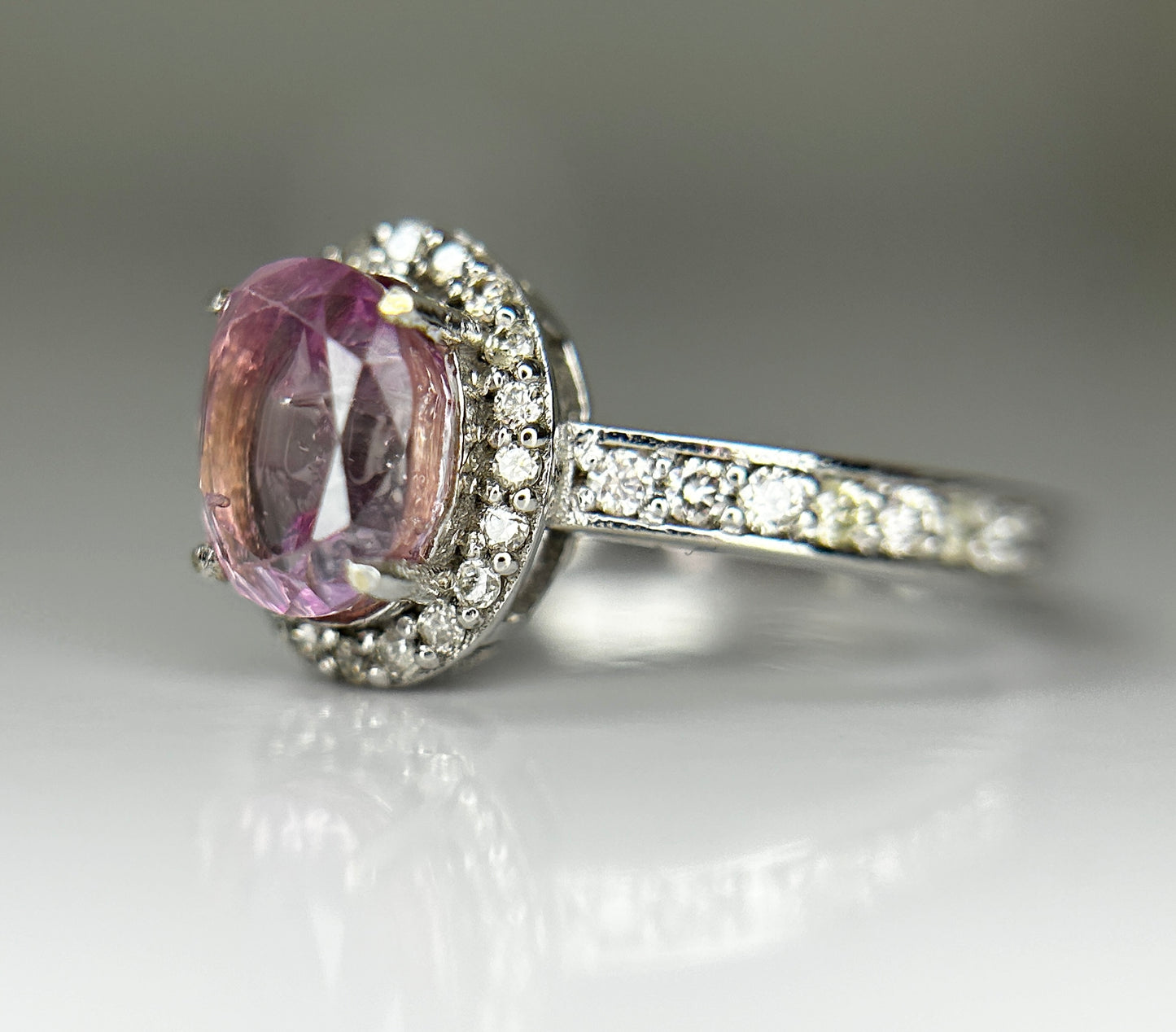 Beautiful Unheated/Untreated Ceylon Pink Sapphire With Diamonds & 18k White Gold