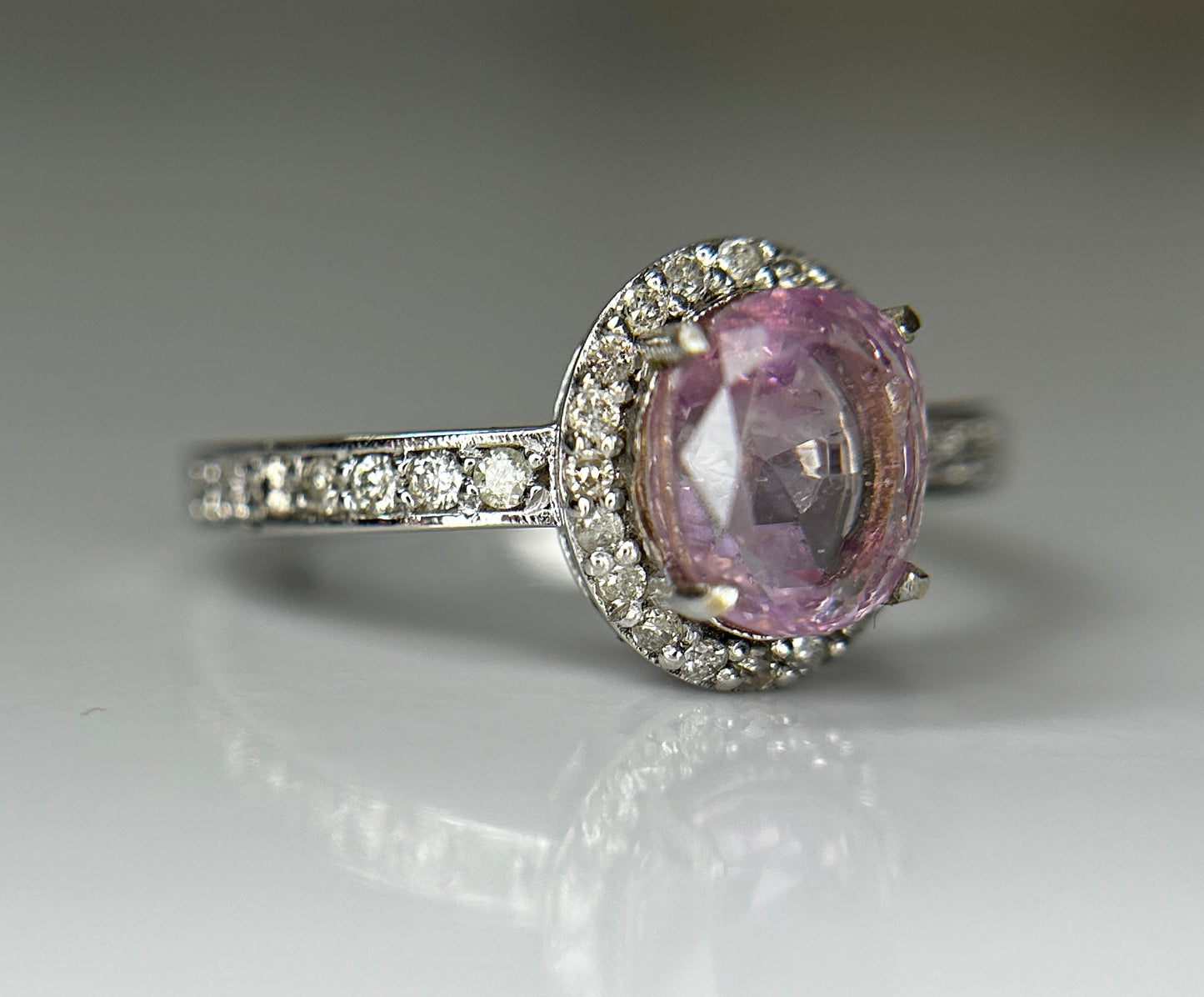 Beautiful Unheated/Untreated Ceylon Pink Sapphire With Diamonds & 18k White Gold