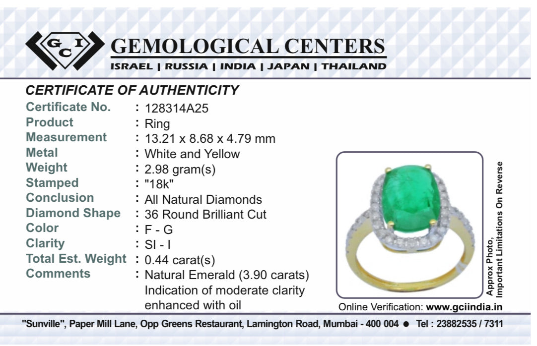 Beautiful Natural Emerald 3.90 CT With Natural Diamonds & 18k Gold