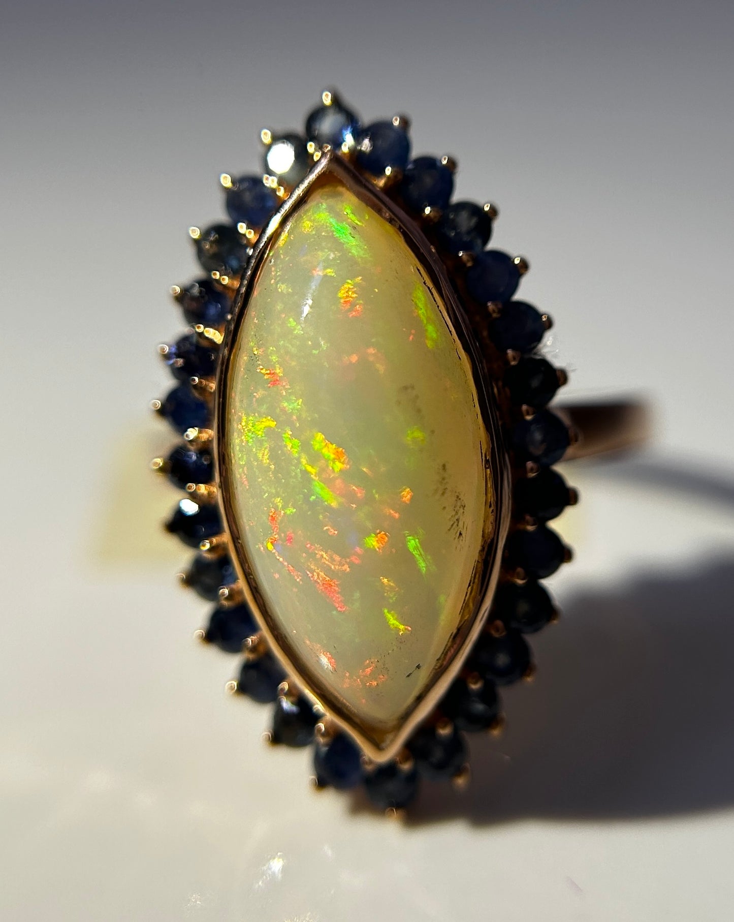 Beautiful Natural Opal Ring With Natural Blue Sapphire and 18k Gold