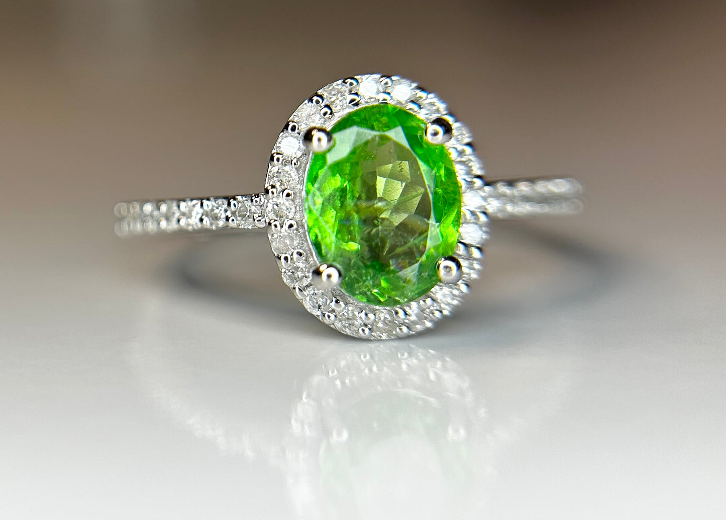 Beautiful 1.22 CT Natural Tsavorite Garnet With Natural Diamonds & 18k Gold