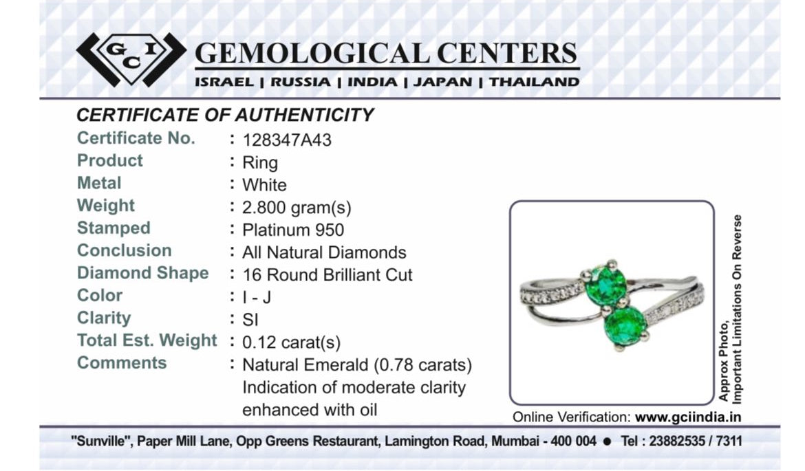 Beautiful 0.78Ct Natural Emerald Ring With Natural Diamonds & Platinum 950