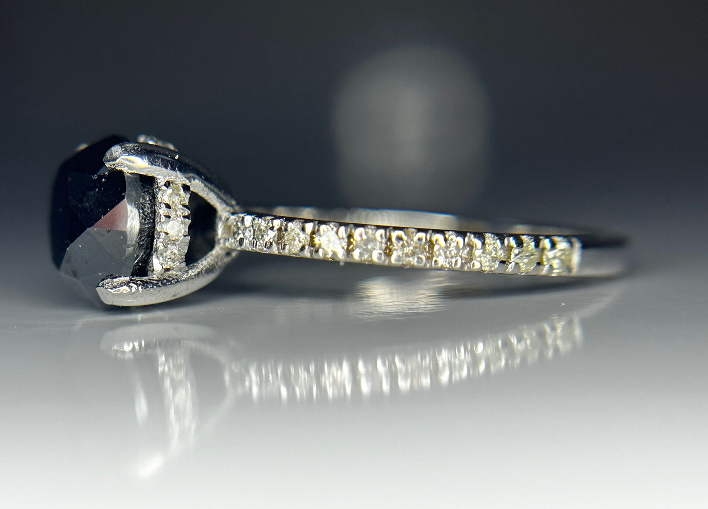 Beautiful Natural 2.64 CT Black Diamond Ring With Natural Diamonds & 18k Gold