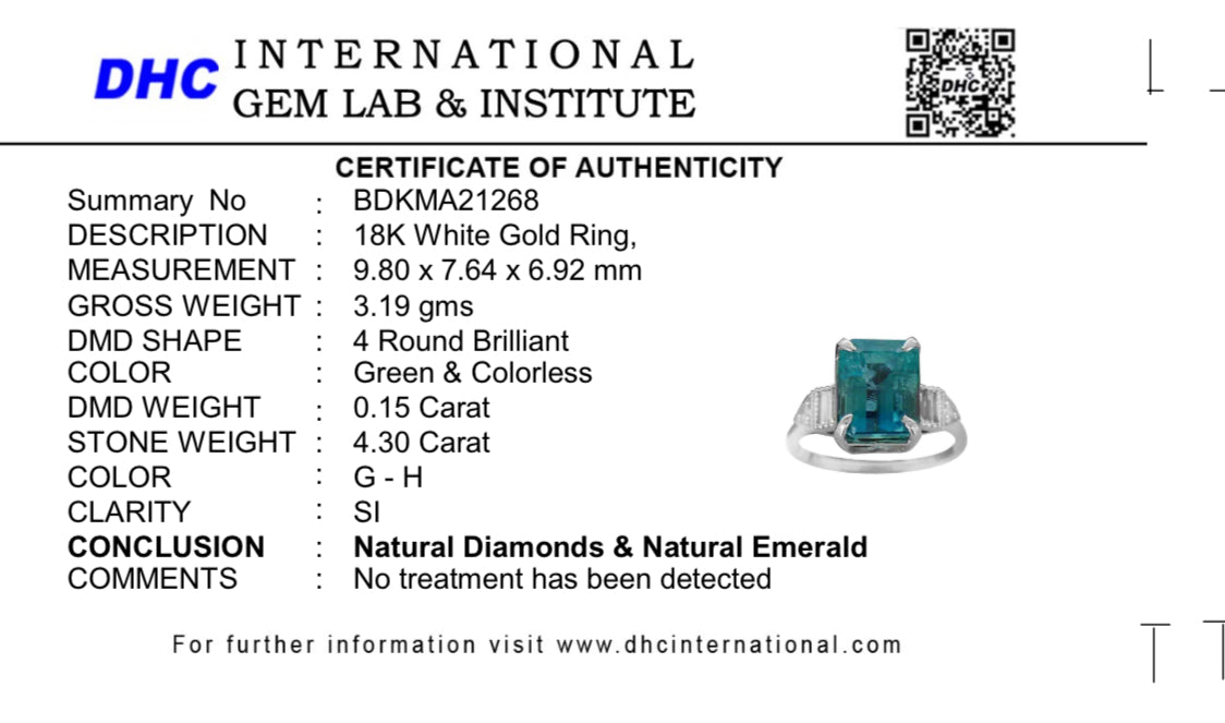 Beautiful 4.30 CT Natural Emerald With Natural Diamonds & 18k Gold