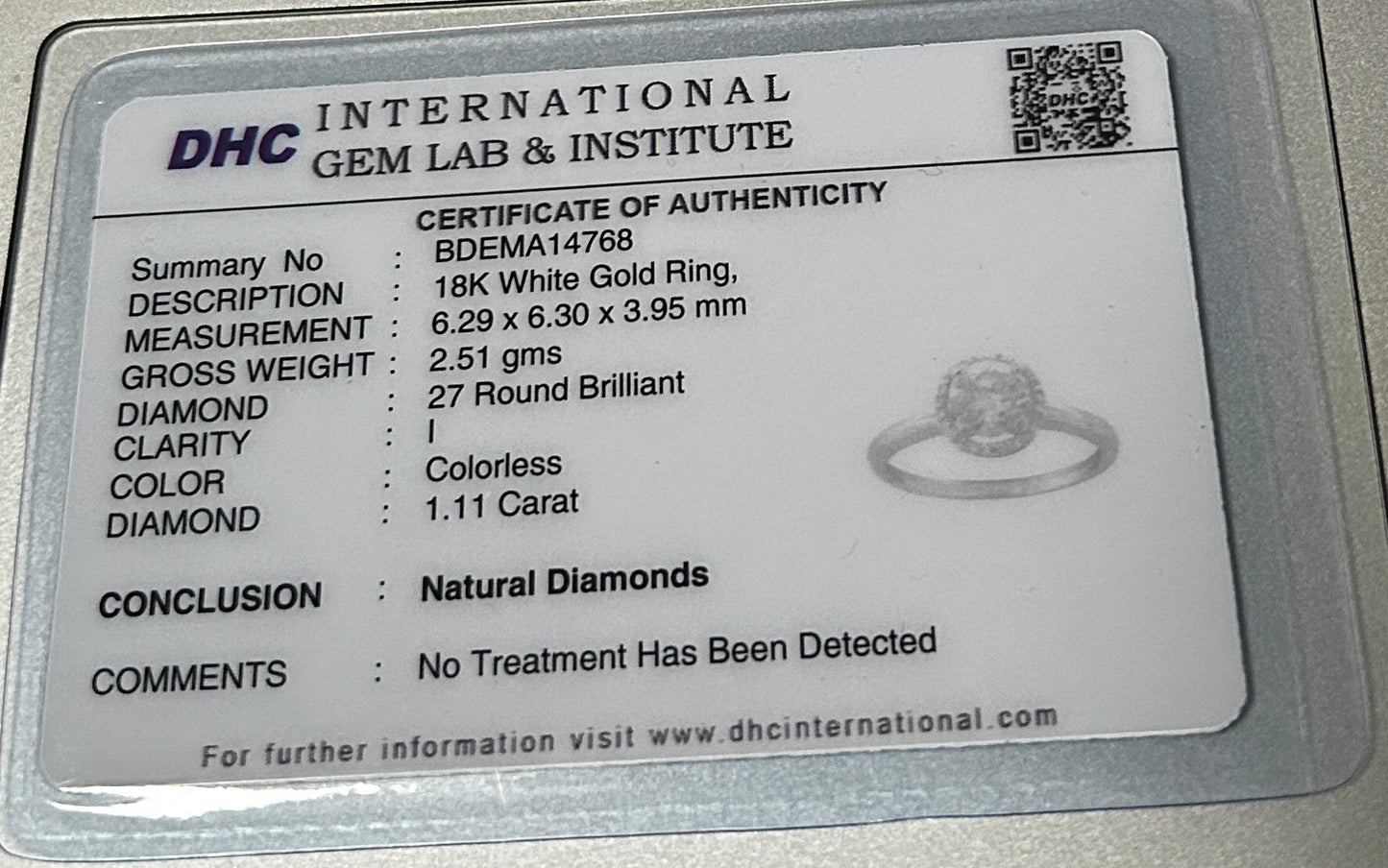 Beautiful 1.11ct Untreated Natural Solitaire Diamond & 18k Gold