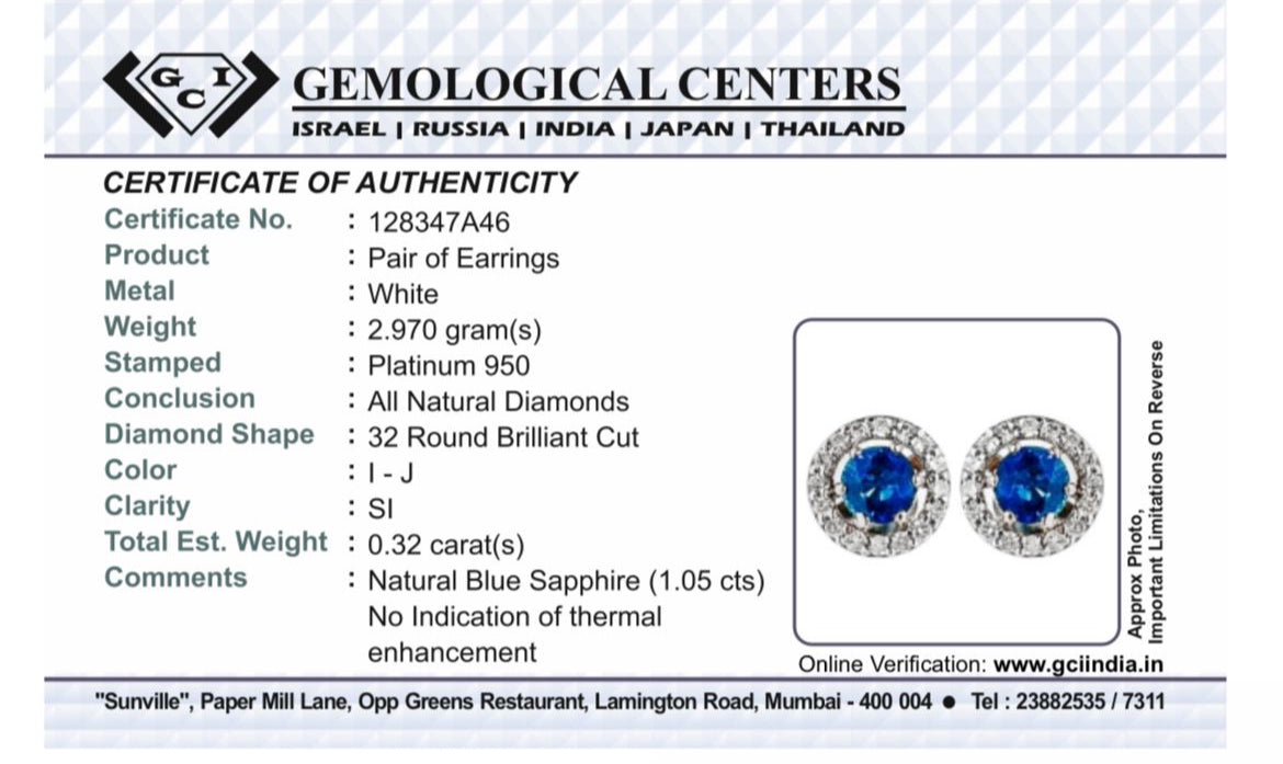 Beautiful 1.05ct Natural Unheated Blue Sapphire Earrings With Diamonds & Platinum