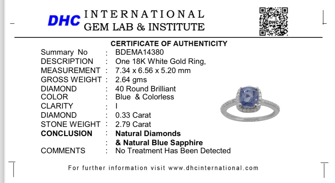 Beautiful 2.79CT Unheated Ceylon Blue Sapphire With Natural Diamonds & 18k Gold