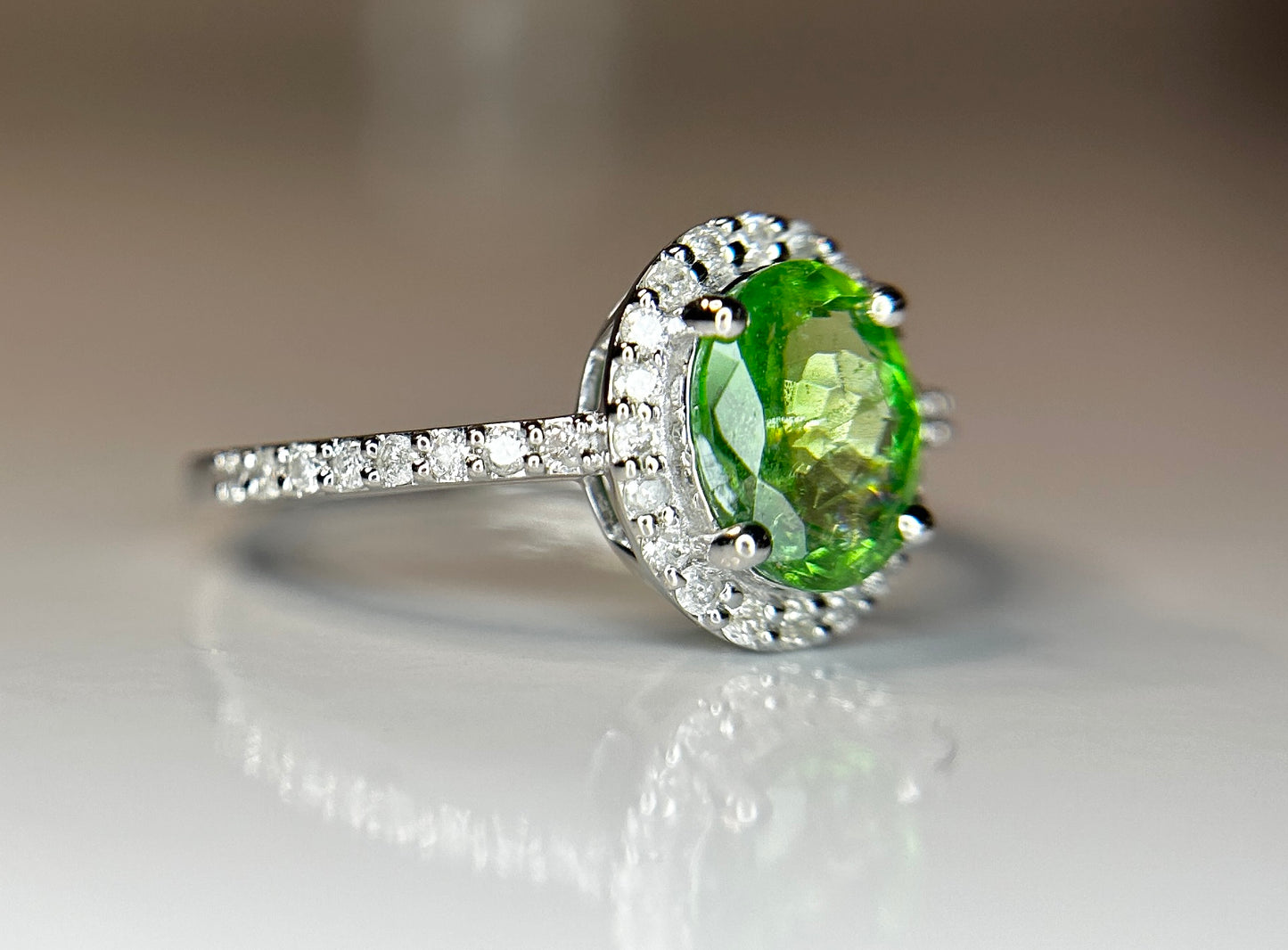 Beautiful 1.22 CT Natural Tsavorite Garnet With Natural Diamonds & 18k Gold