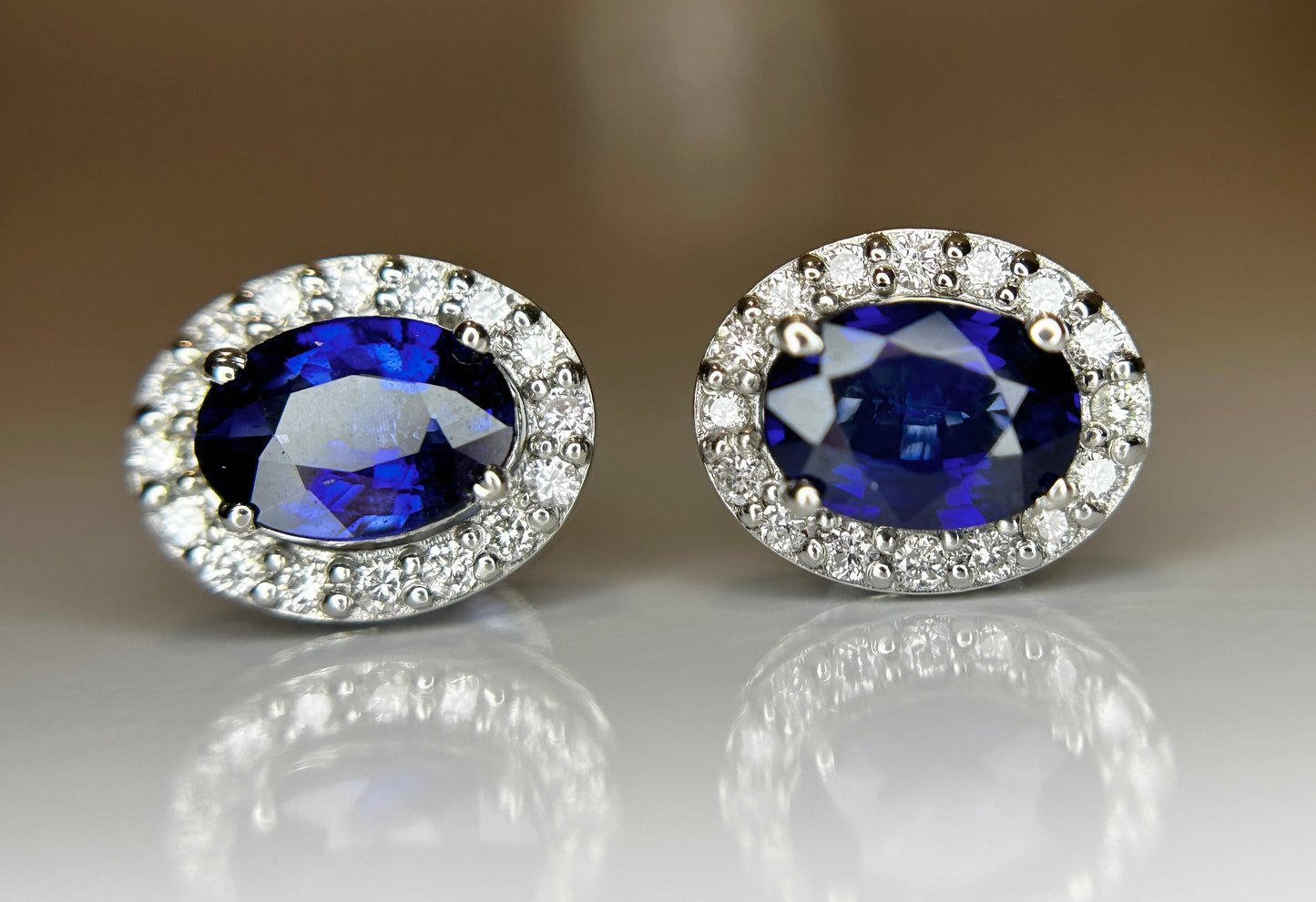 Beautiful 1.85ct Natural Unheated Blue Sapphire Earrings With Diamonds & 950 Platinum