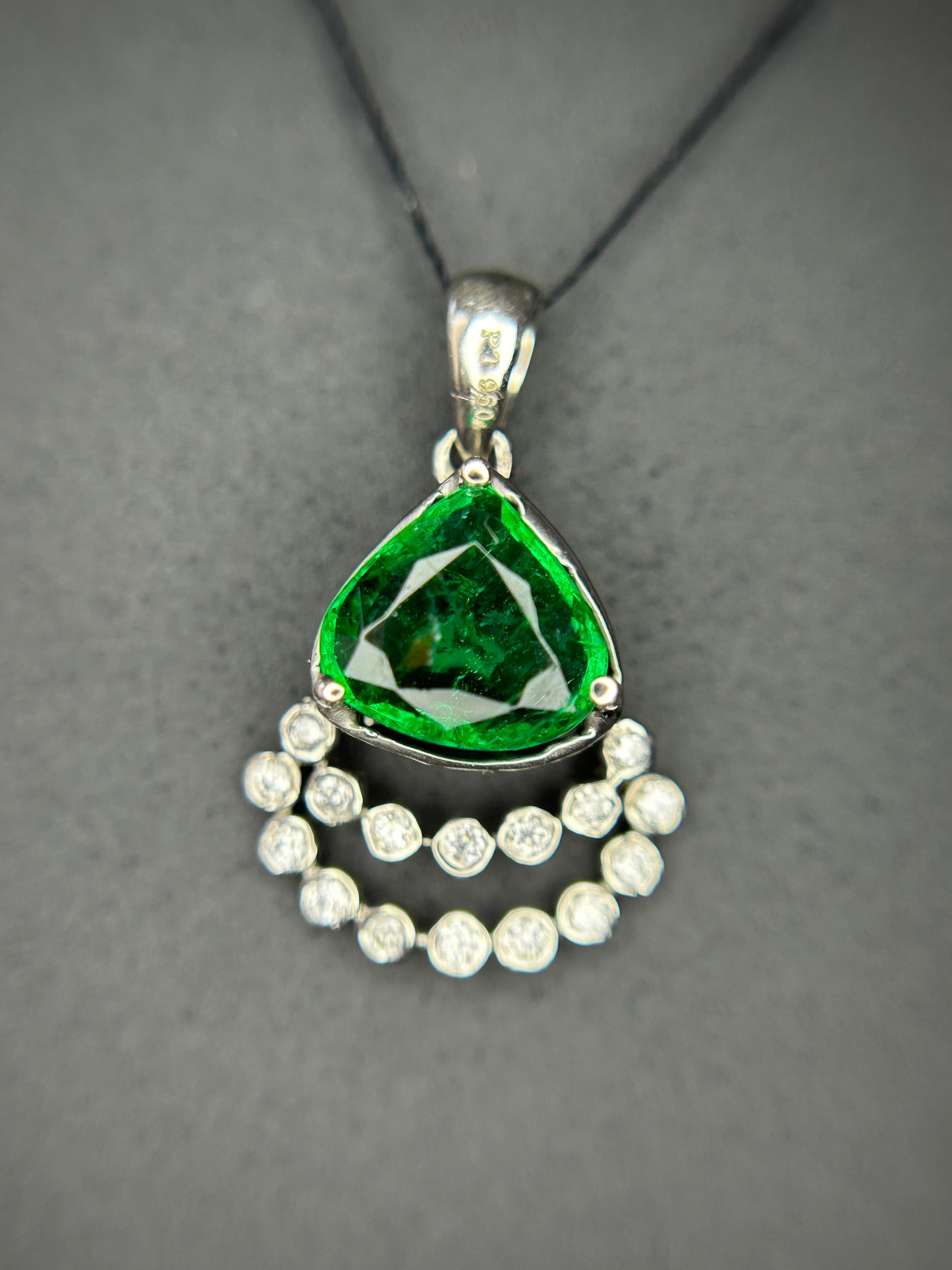 Beautiful 1.37ct Natural Emerald Pendant With Diamonds & 950 Platinum