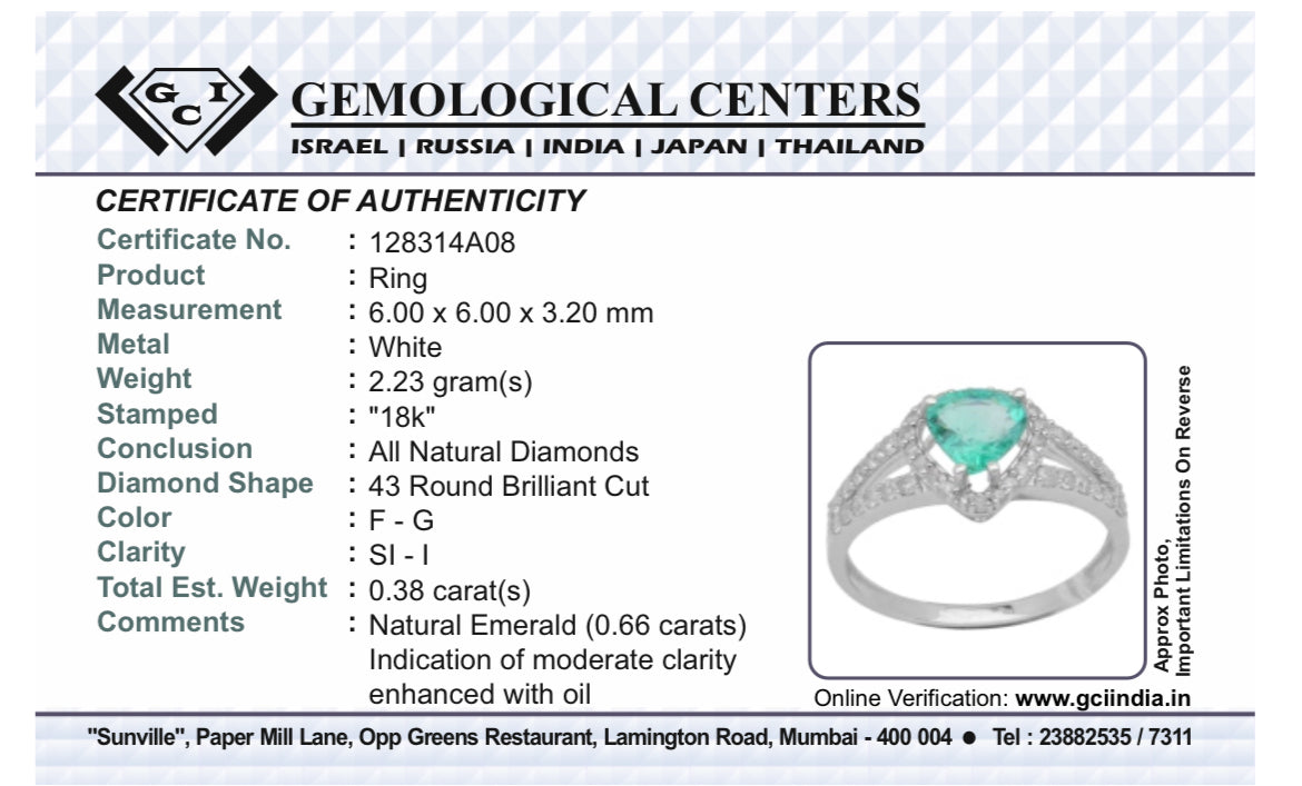 Beautiful Natural Emerald 0.66 CT With Natural Diamonds & 18k Gold