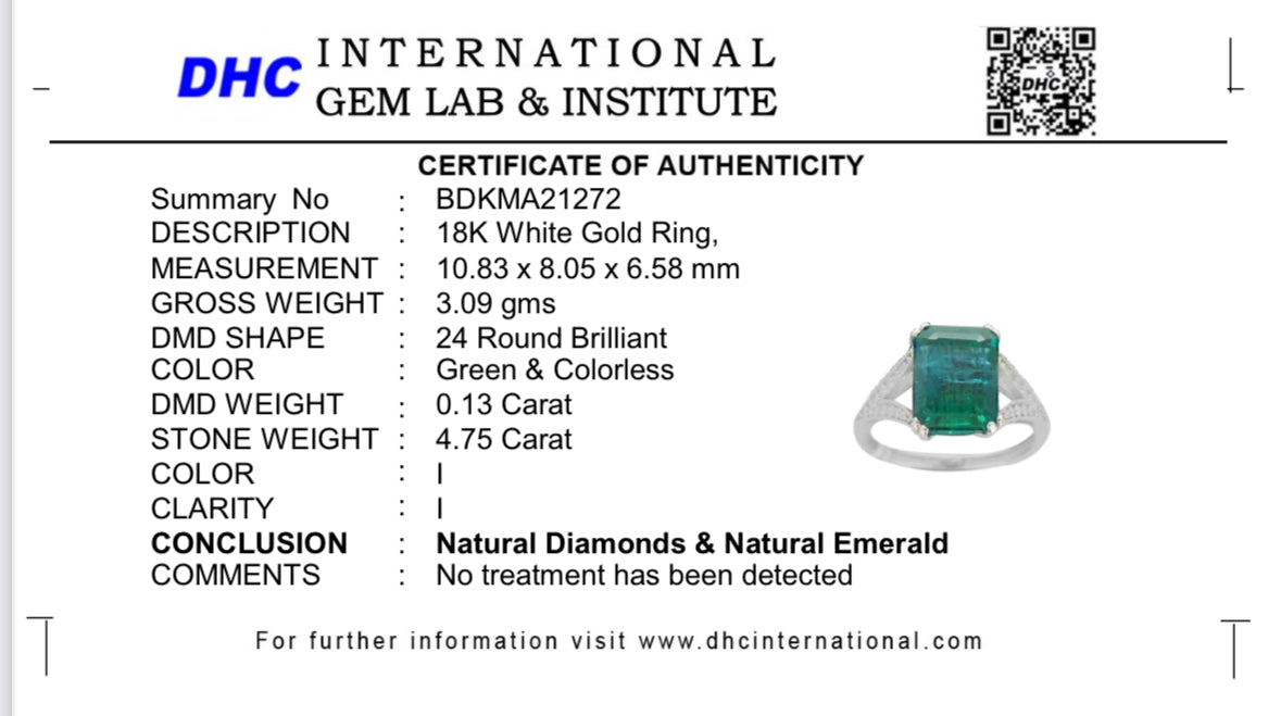 Beautiful 4.75 CT Natural Emerald With Natural Diamonds & 18k Gold