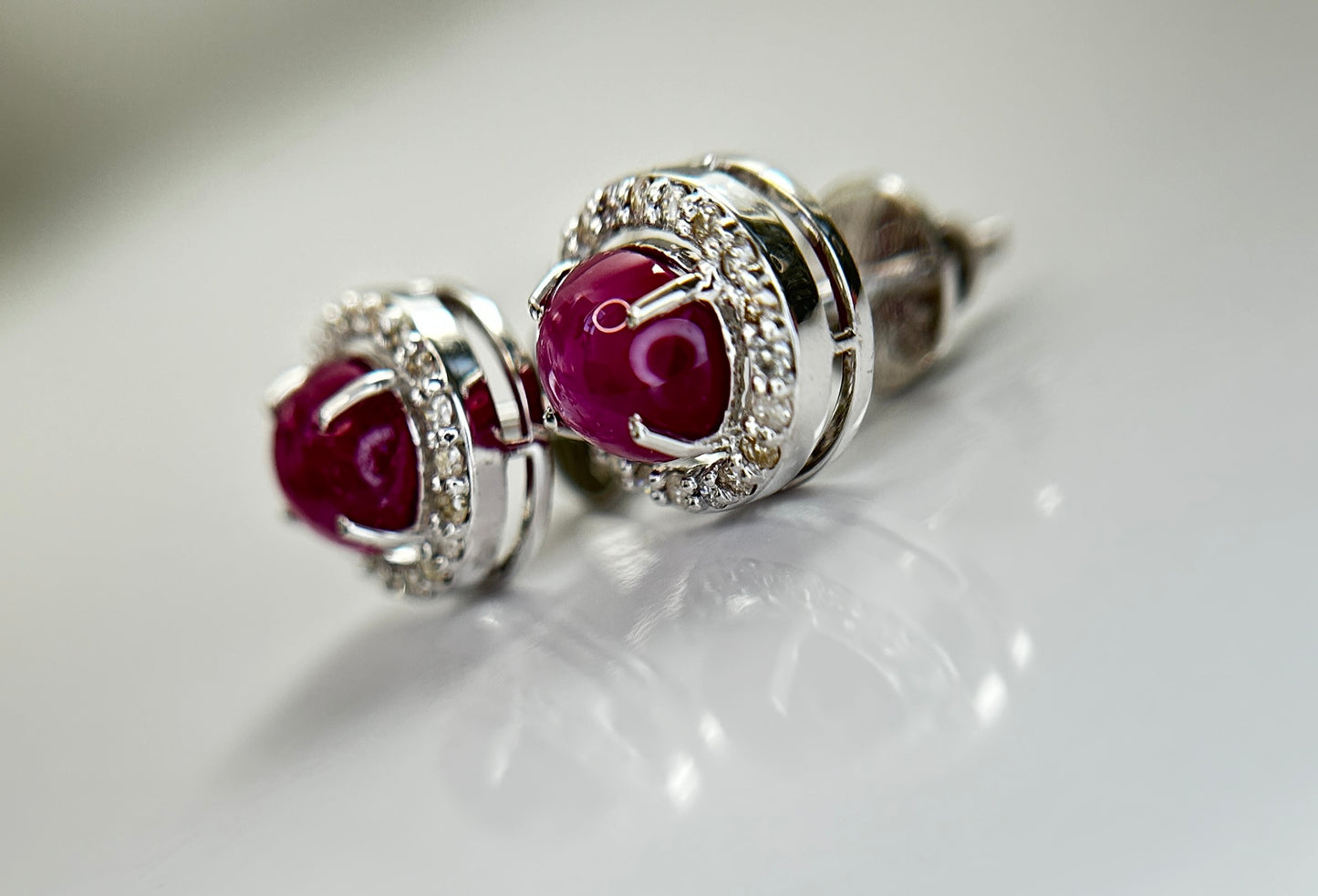 Beautiful Natural Star Ruby Earrings 3.21CT With Natural Diamonds & 18k Gold