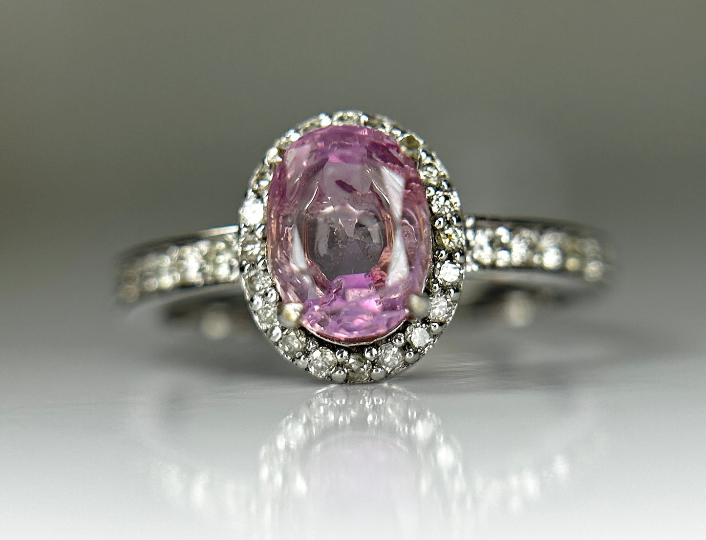 Beautiful Unheated/Untreated Ceylon Pink Sapphire With Diamonds & 18k White Gold