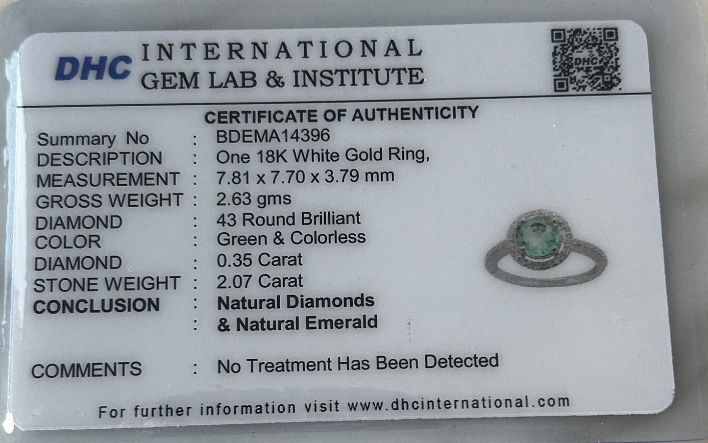 Beautiful 2.07 ct Natural Emerald With Natural Diamonds & 18k Gold