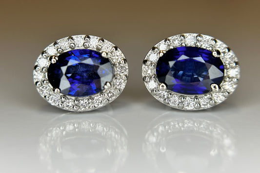 Beautiful 1.85ct Natural Unheated Blue Sapphire Earrings With Diamonds & 950 Platinum