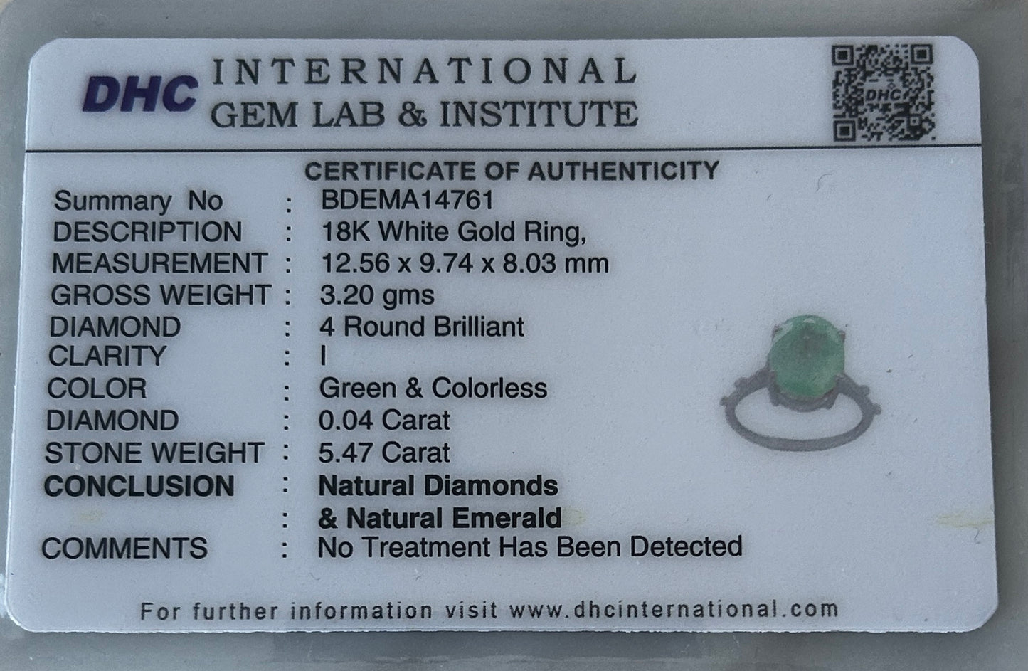 Beautiful 5.47ct Natural Colombian Emerald With Natural Diamonds & 18k Gold