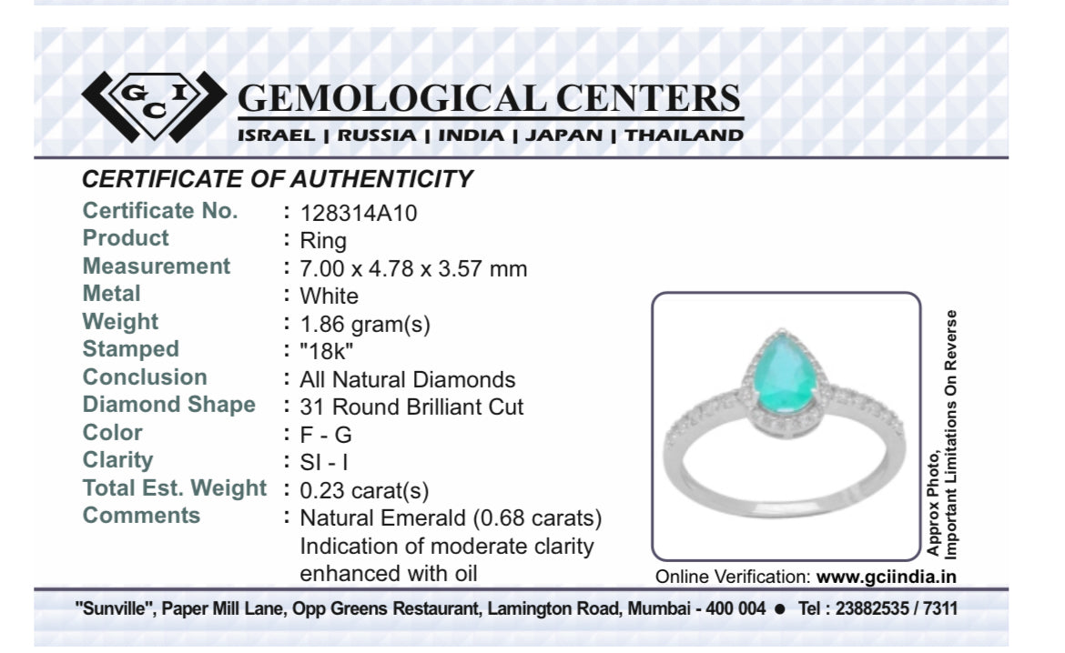 Beautiful Natural Emerald 0.68 CT With Natural Diamonds & 18k Gold