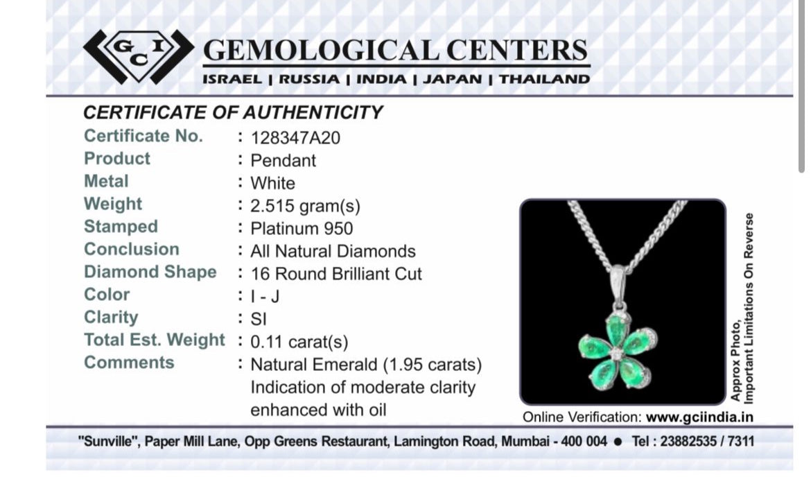 Beautiful 1.95ct Natural Emerald Pendant With Diamonds & 950 Platinum