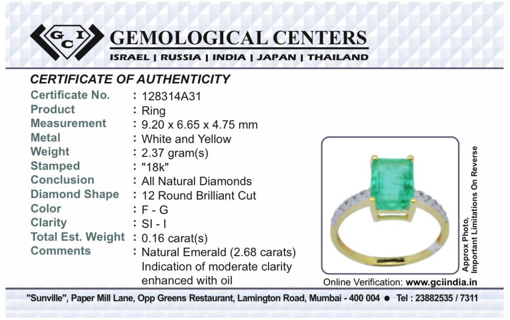 Beautiful Natural Emerald 2.68 CT With Natural Diamonds & 18k Gold