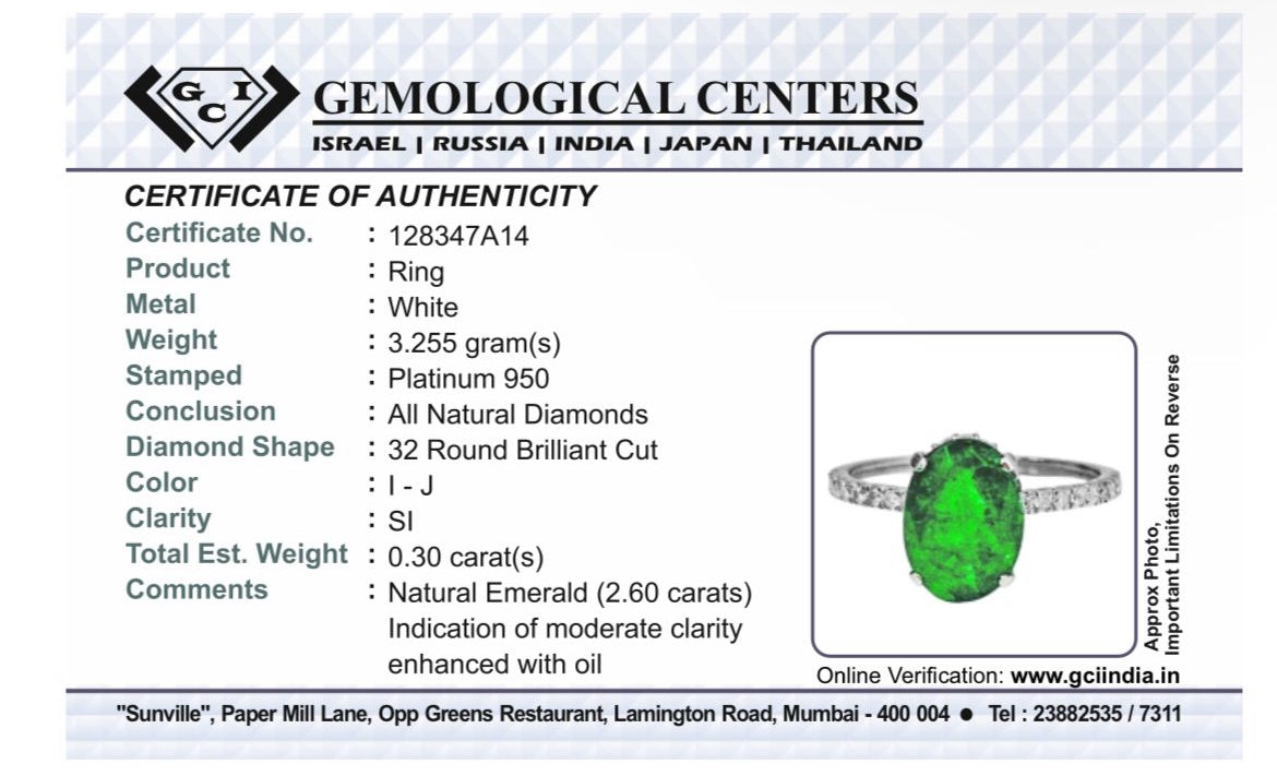 Beautiful 2.60 CT Natural Emerald Ring With Natural Diamonds & Platinum 950