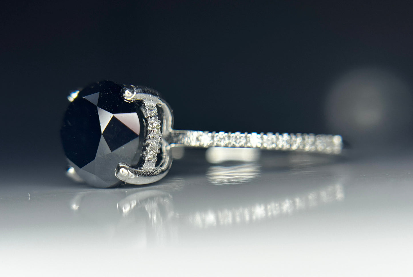 Beautiful Natural 2.78 CT Black Diamond Ring With Natural Diamonds & 18k Gold