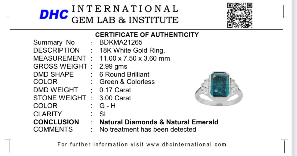 Beautiful 3.00 CT Natural Emerald With Natural Diamonds & 18k Gold