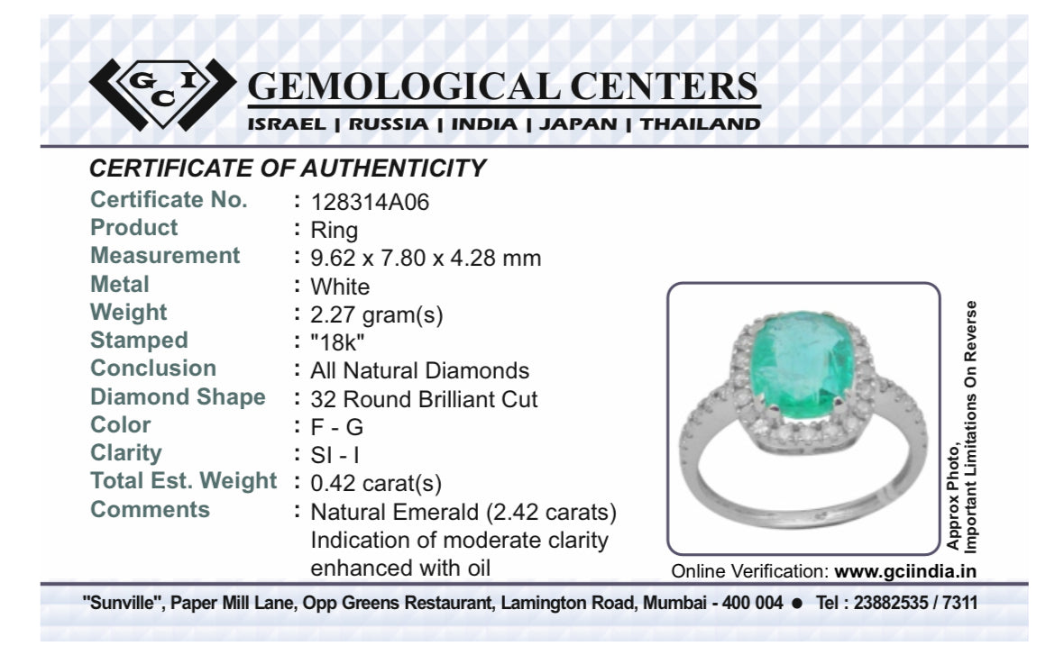 Beautiful Natural Emerald 2.42 CT With Natural Diamonds & 18k Gold