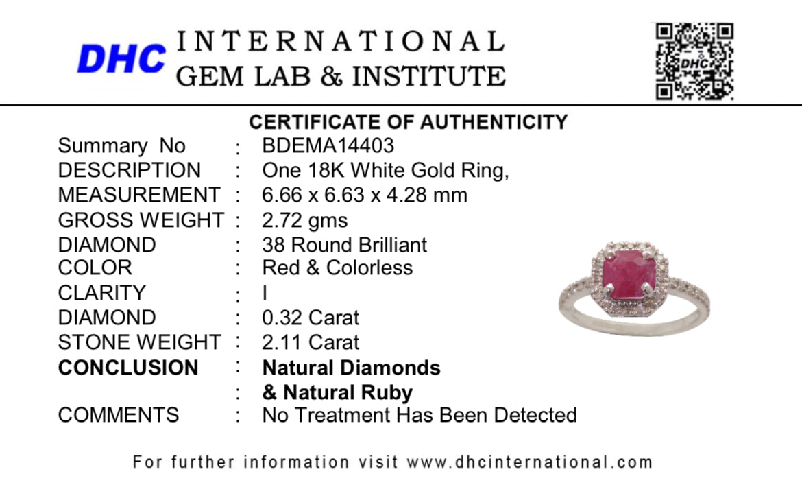 Beautiful 2.11 CT Unheated Old Burma Ruby With Natural Diamonds & 18k Gold