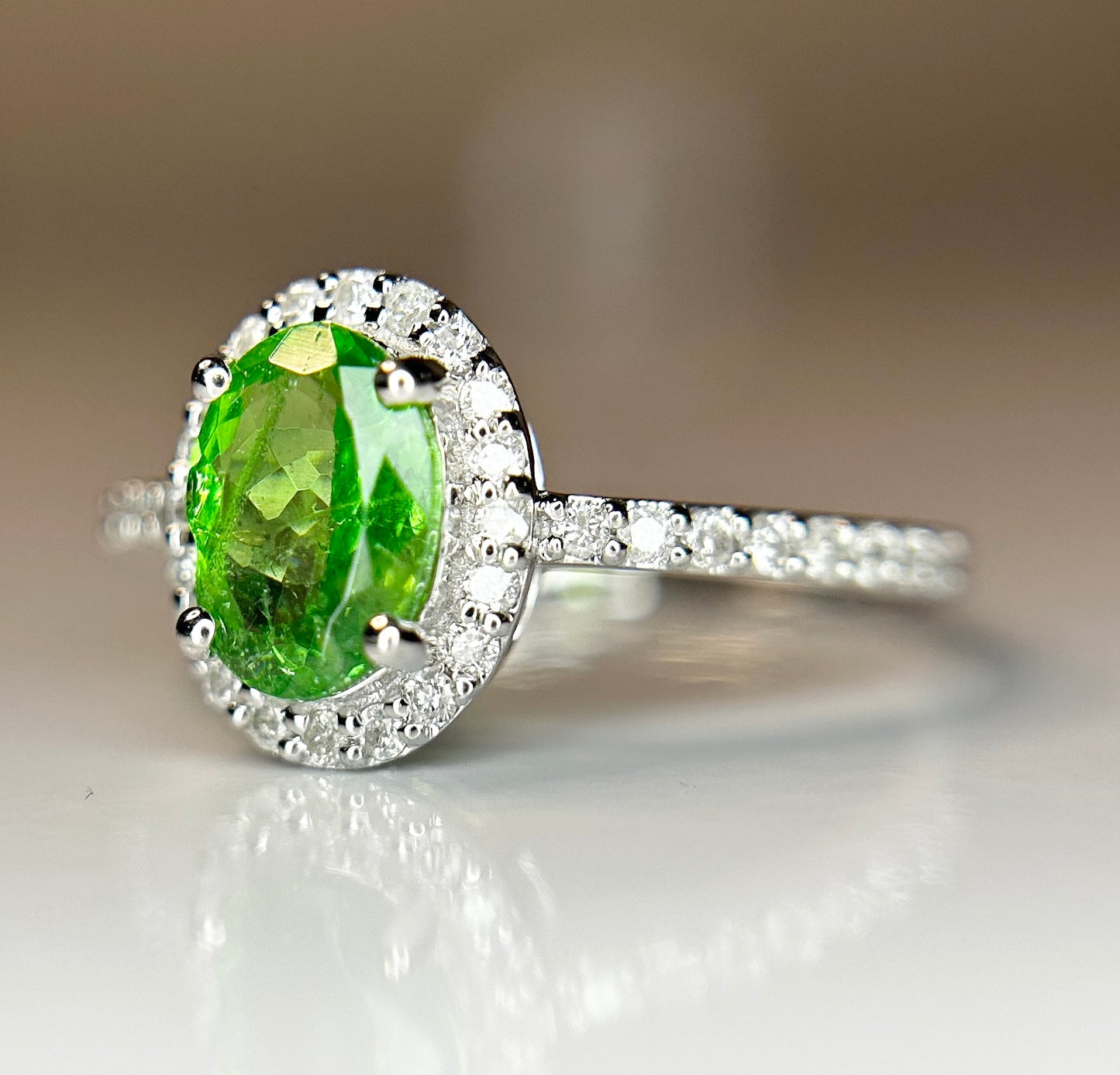 Beautiful 1.22 CT Natural Tsavorite Garnet With Natural Diamonds & 18k Gold