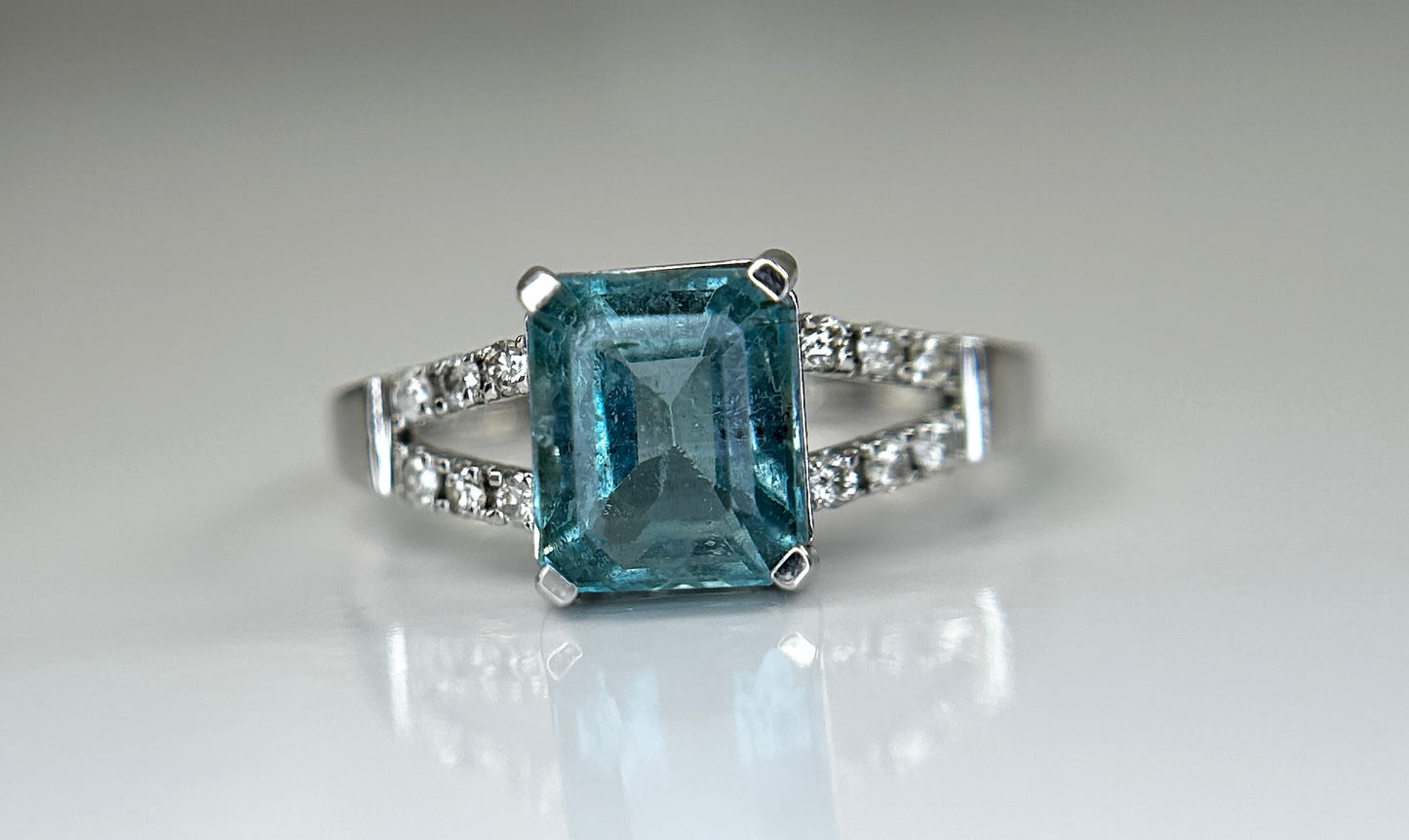 Beautiful Natural Rare Blue Emerald 2.39 CT With Natural Diamonds & 18k Gold