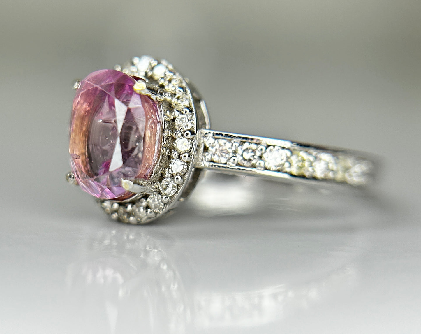 Beautiful Unheated/Untreated Ceylon Pink Sapphire With Diamonds & 18k White Gold