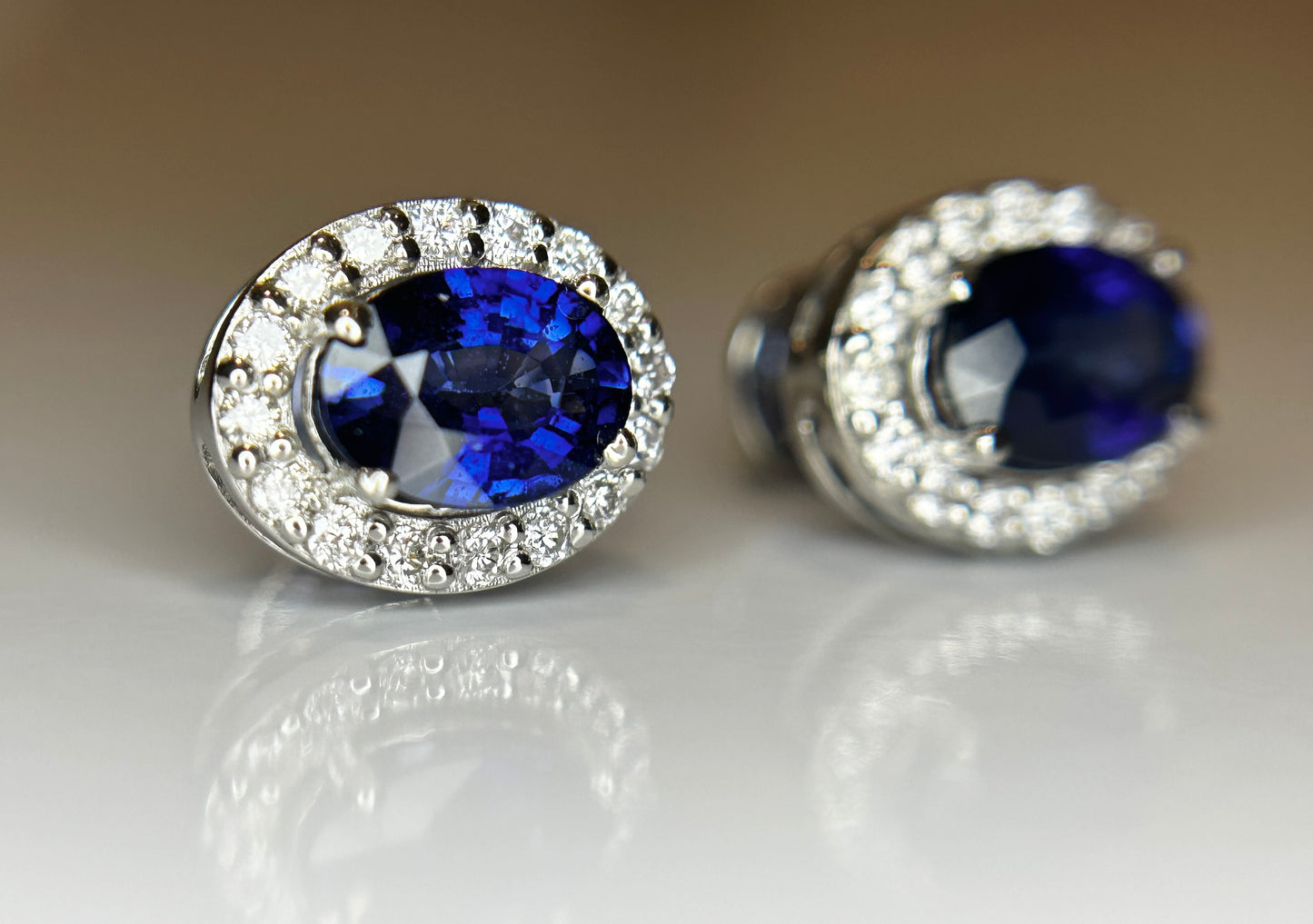 Beautiful 1.85ct Natural Unheated Blue Sapphire Earrings With Diamonds & 950 Platinum