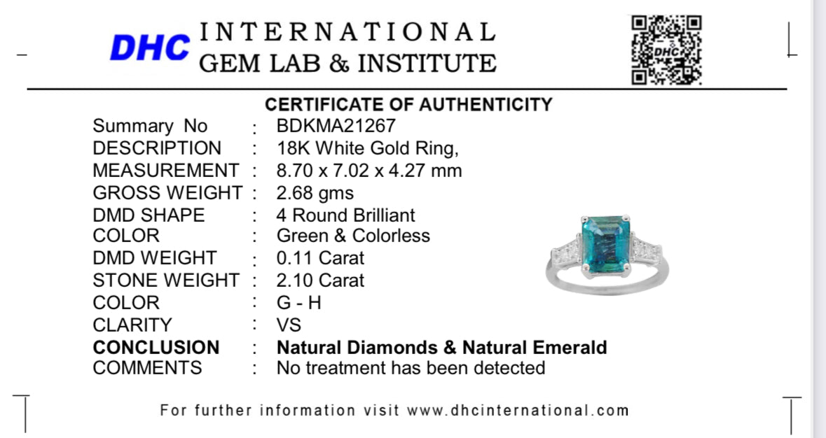 Beautiful 2.10 CT Natural Emerald With Natural Diamonds & 18k Gold