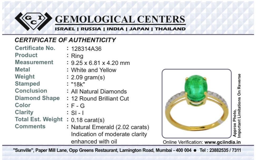 Beautiful Natural Emerald 2.02 CT With Natural Diamonds & 18k Gold