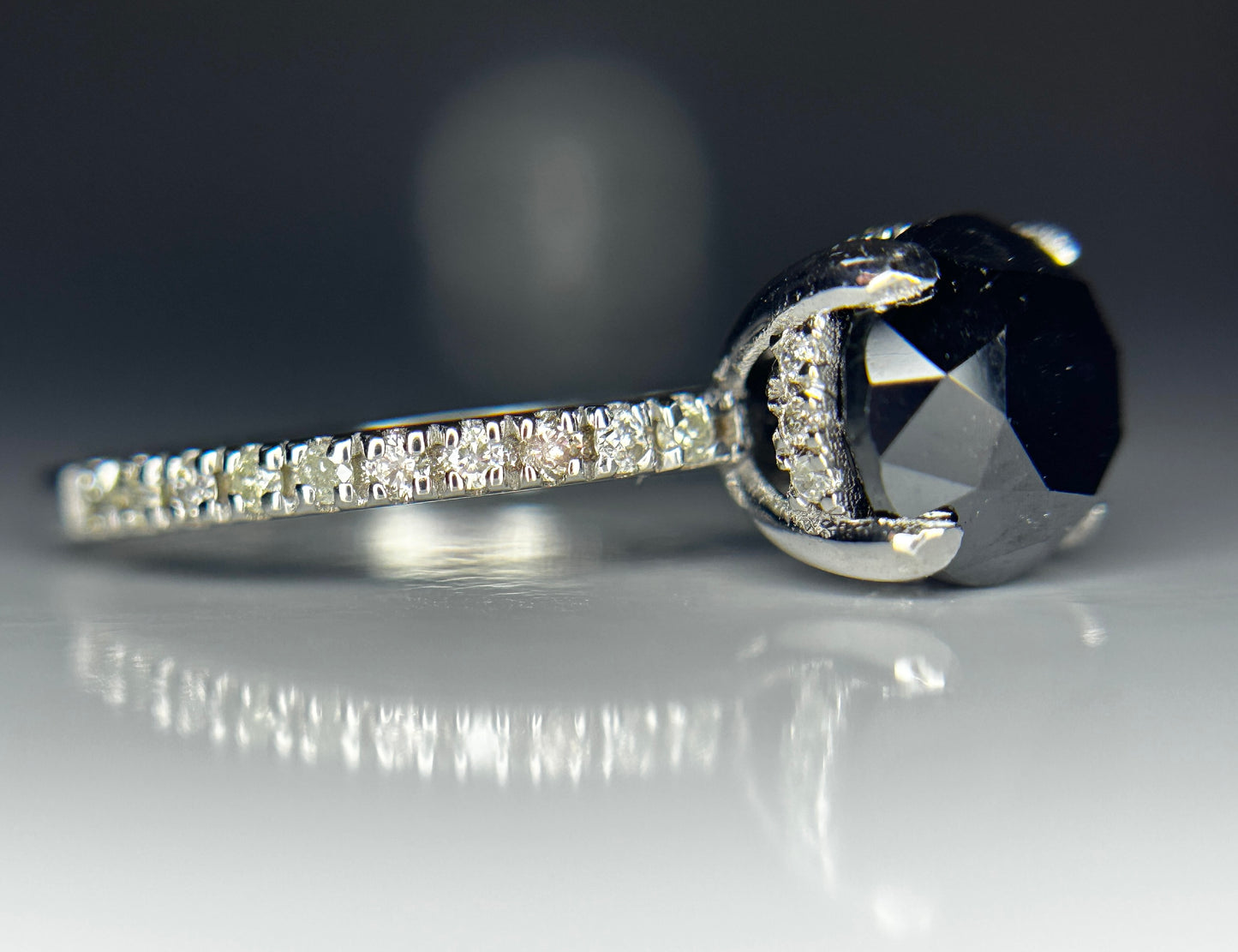 Beautiful Natural 2.64 CT Black Diamond Ring With Natural Diamonds & 18k Gold