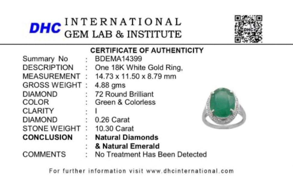 Beautiful 10.30 ct Natural Emerald With Natural Diamonds & 18k Gold