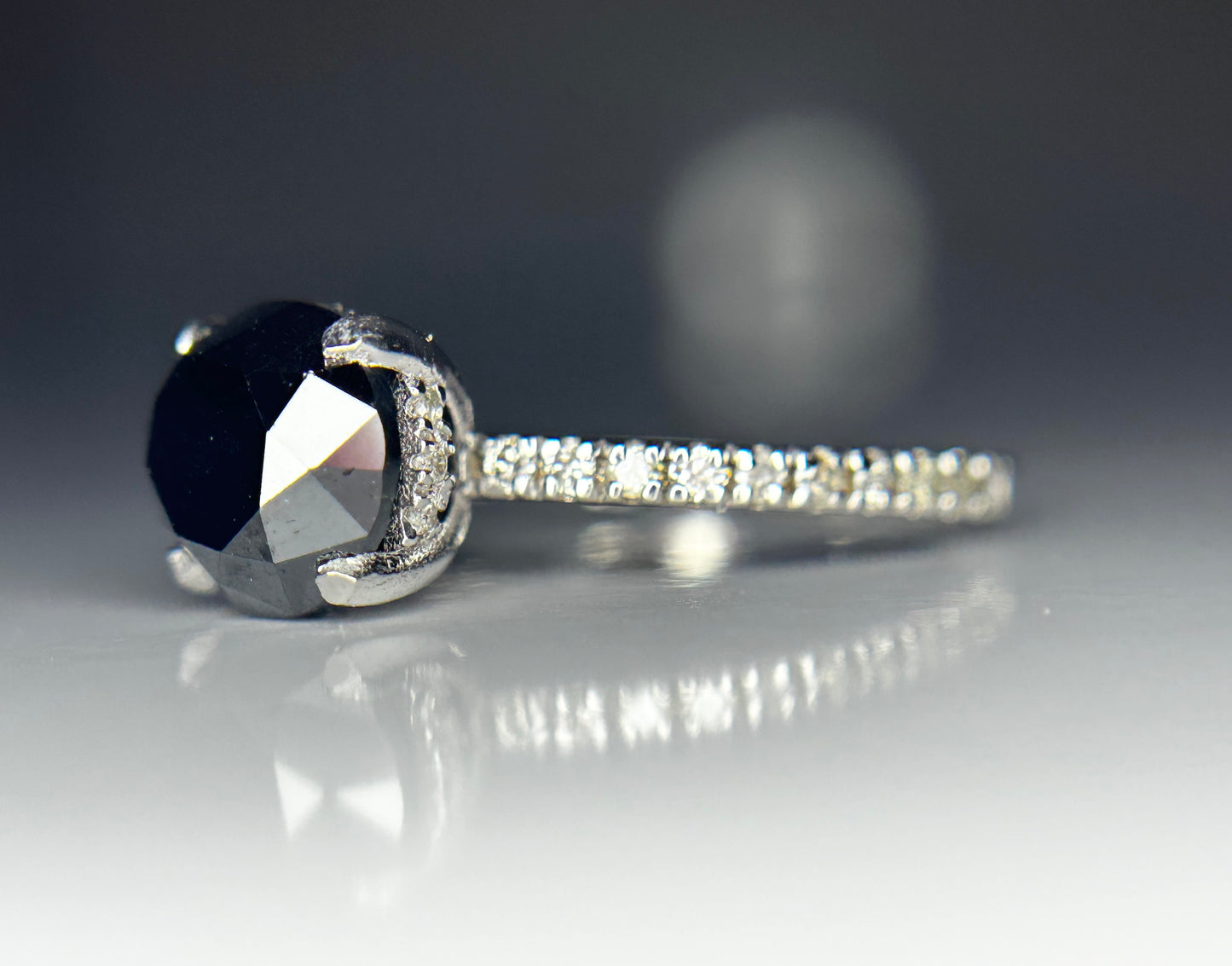 Beautiful Natural 2.64 CT Black Diamond Ring With Natural Diamonds & 18k Gold