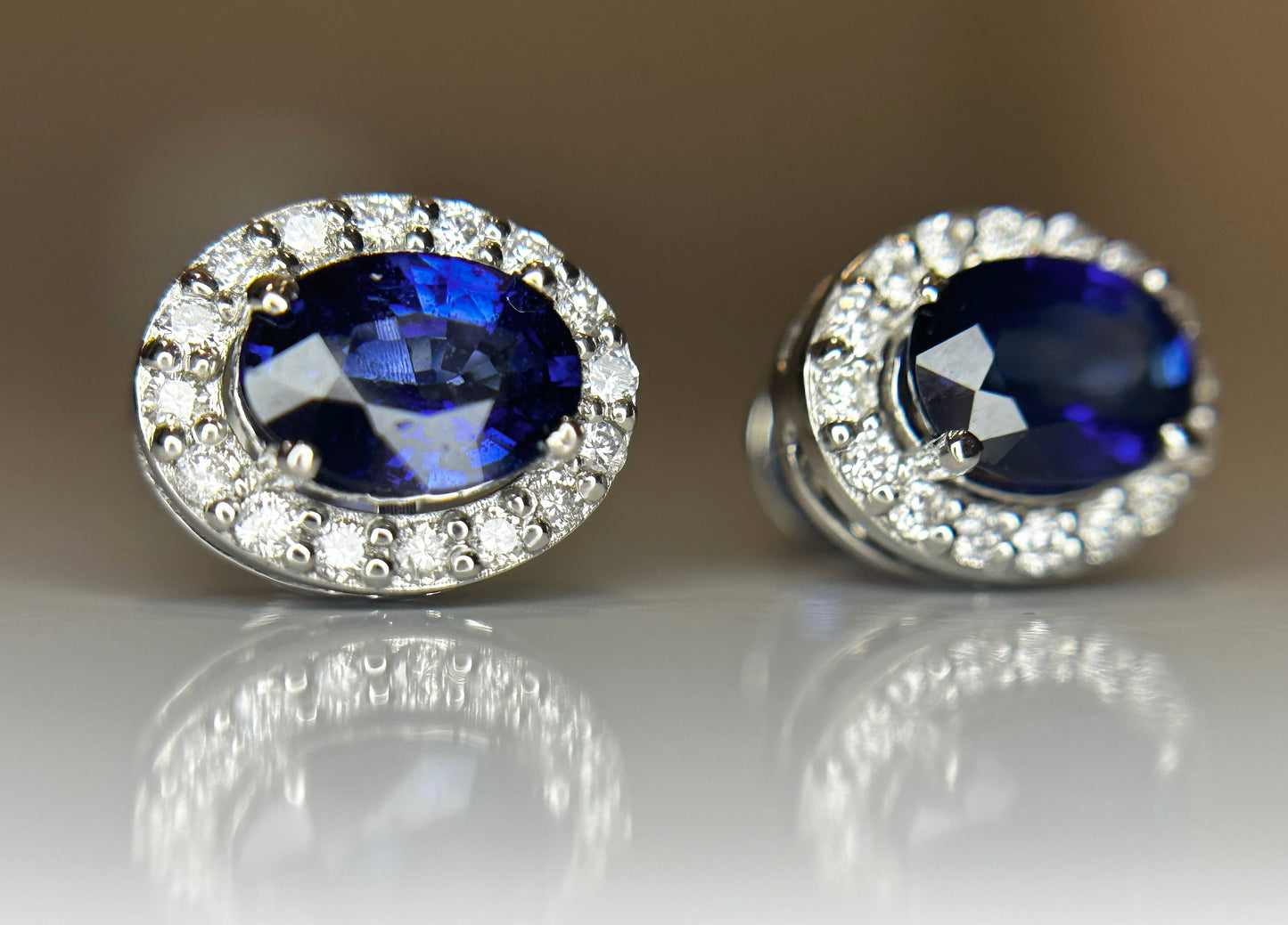 Beautiful 1.85ct Natural Unheated Blue Sapphire Earrings With Diamonds & 950 Platinum