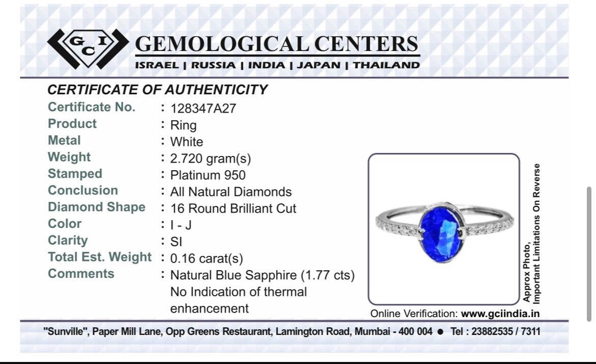 Beautiful 1.77CT Unheated Burma Blue Sapphire Diamonds & Platinum