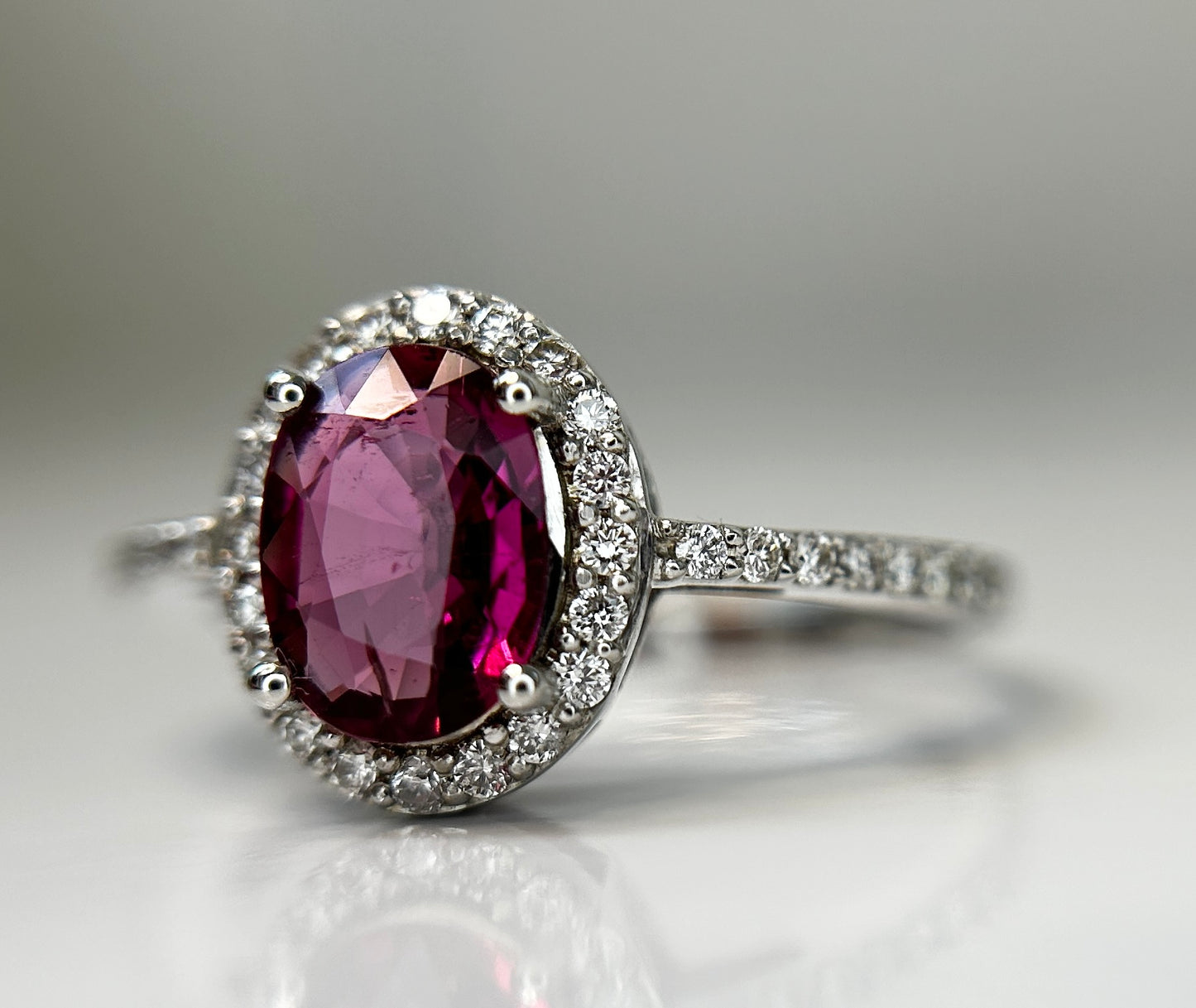 Beautiful Natural Tourmaline Rubellite Ring With Diamonds and 18k Gold