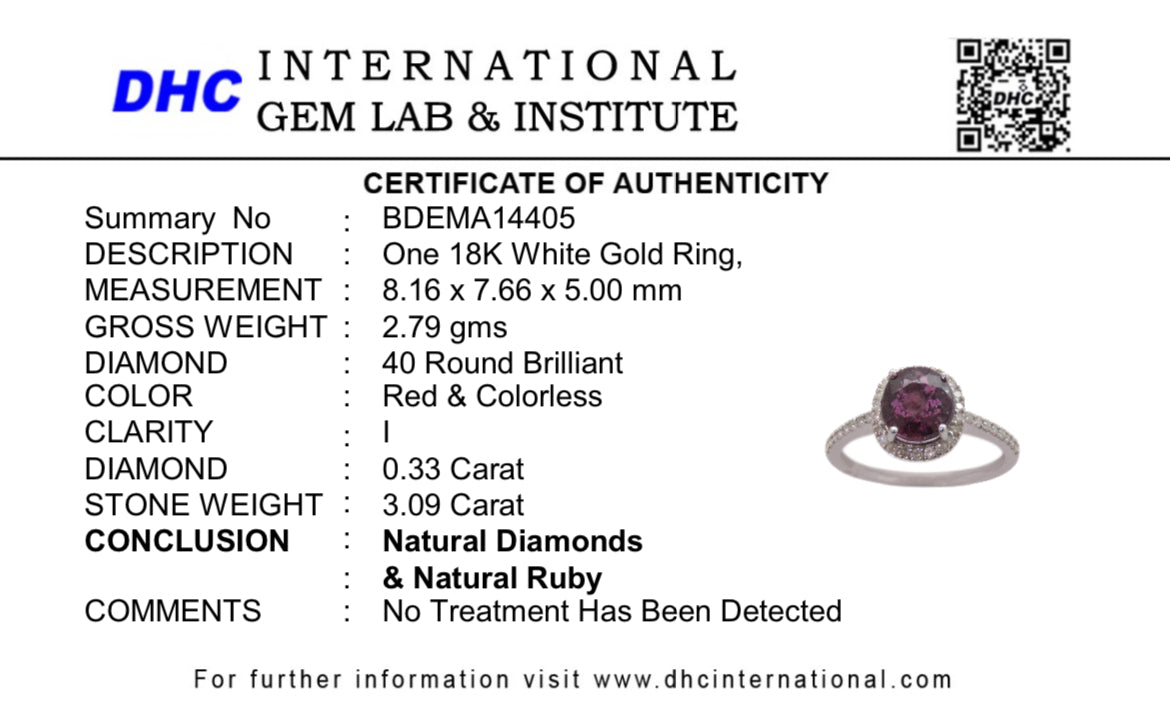 Beautiful 3.09 CT Unheated Old Burma Ruby With Natural Diamonds & 18k Gold